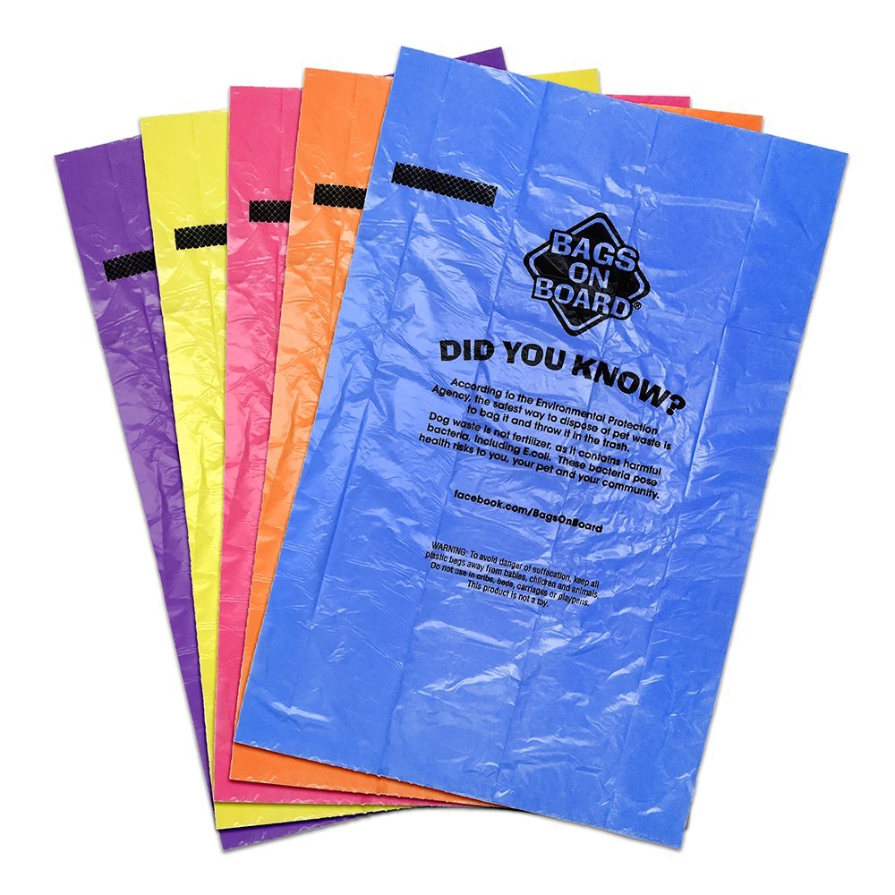 Bags on Board Dog Poop Bags | Strong, Leak Proof Dog Waste Bags | 9 x14 Inches, 140 Assorted Color Bags, Rainbow, (Model: 320394