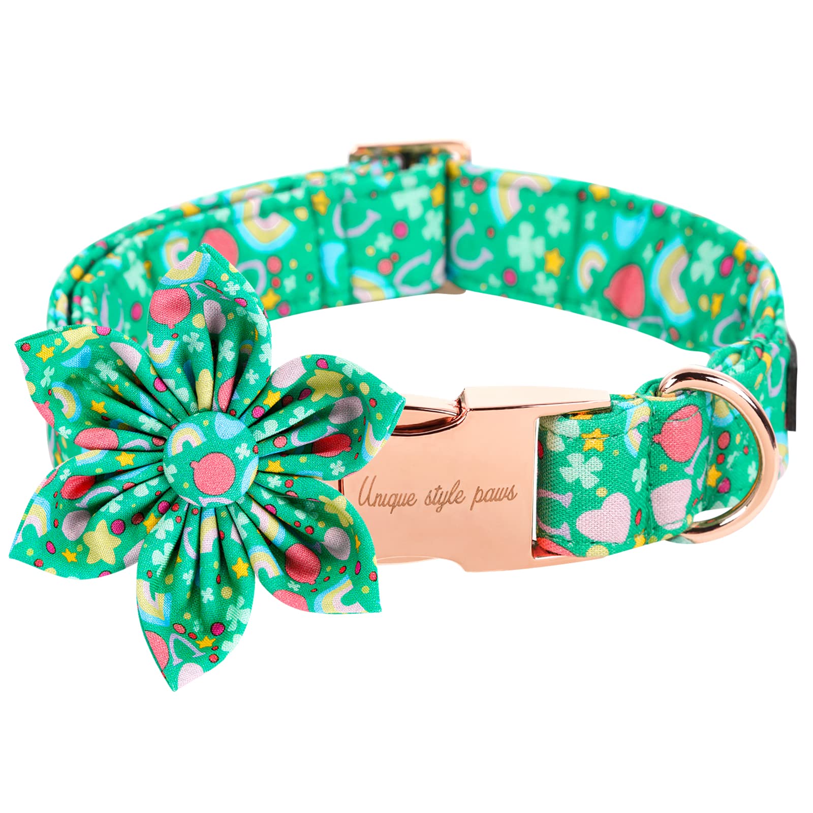 Unique Style Paws St. Patrick'S Day Dog Collar With Flower Tie Rainbow Clover Heart Puppy Collar For Small Medium Large Boys Girls-Xs