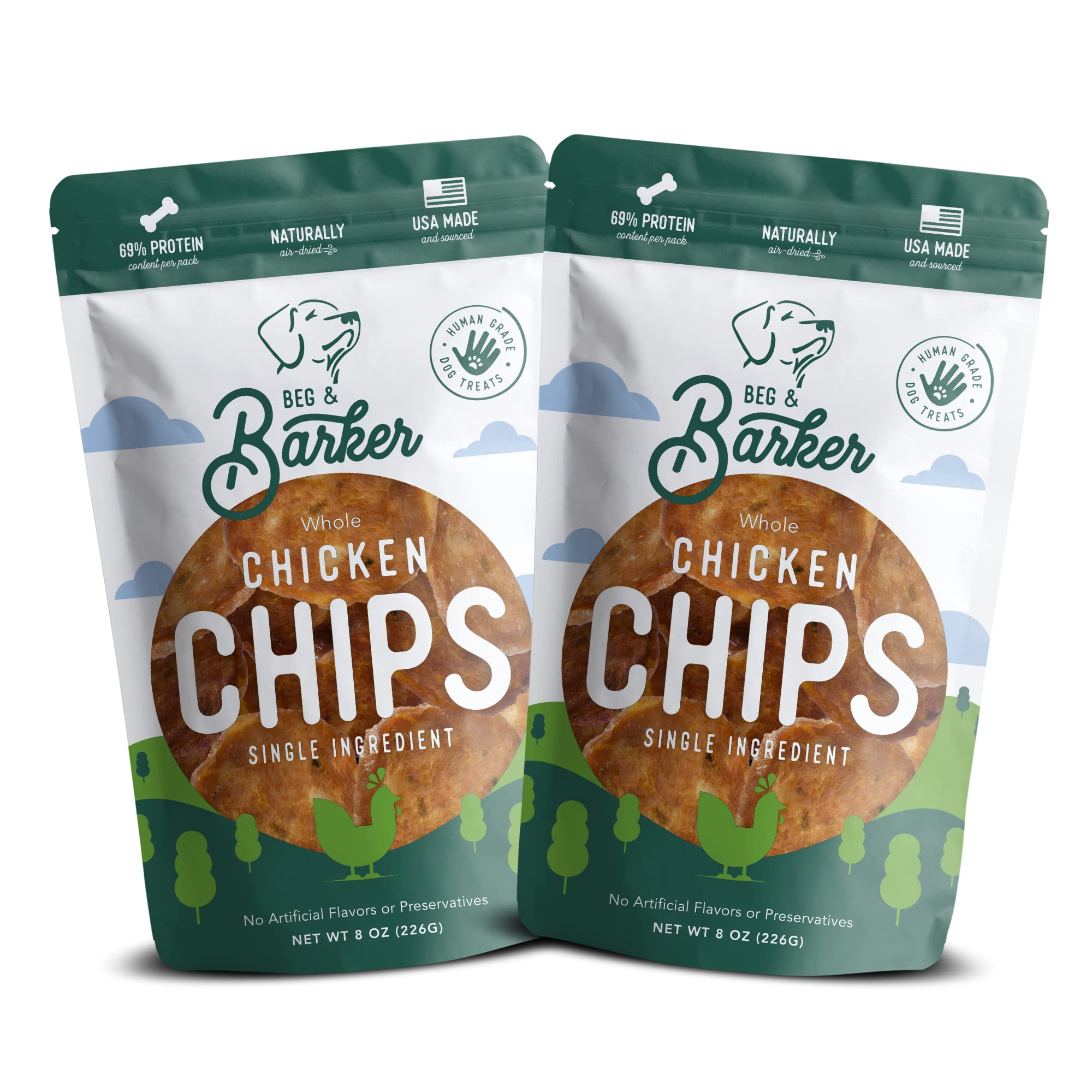 Beg & Barker All Natural Chicken Chips for Dogs (16oz) - Dog Treats Made with USA Sourced Real Meat Chicken, Made in The USA
