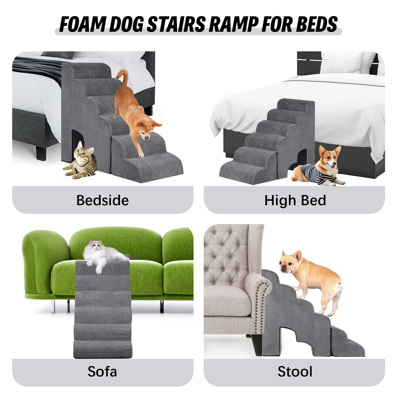 Inrlkit 6 Step Dog Stairs&Steps For 29-32 Inches Tall High Bed, Dog Ramp Cat Stairs Pet Ladder For Small Medium Dogs, Doggie, Ol