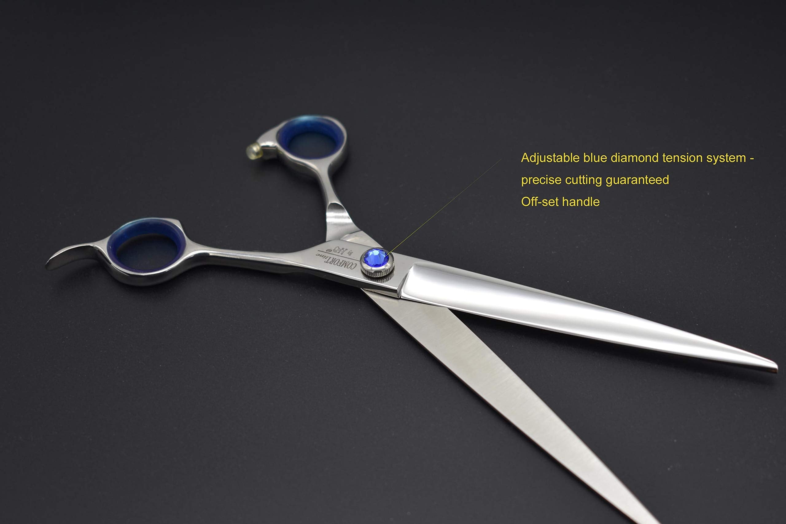 Professional Dog Shear Scissor Straight 8 Inch For Dogs Grooming Stainless Steel Japanese Process (8.0' Straight Blue Diamond)