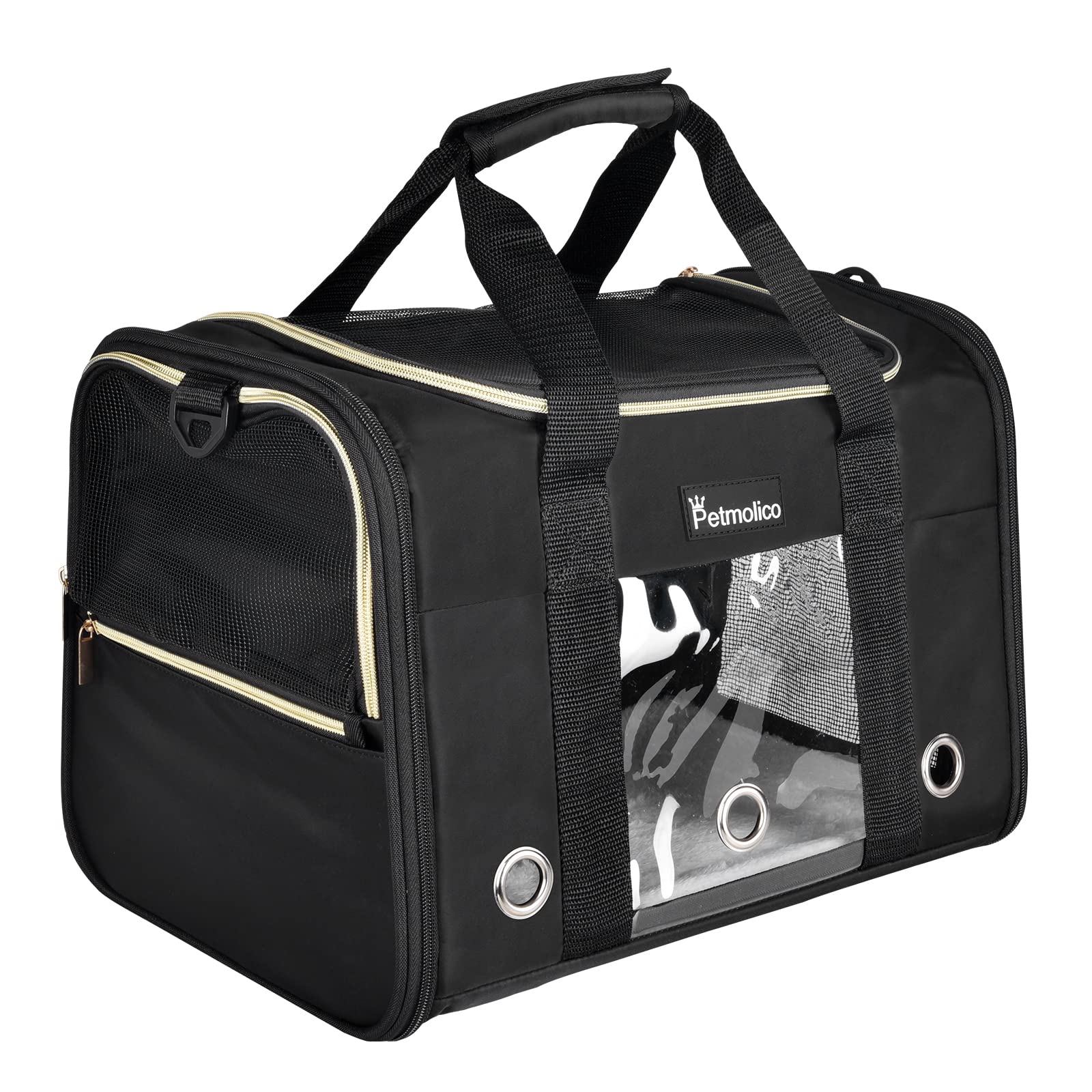 Petmolico Cat Carrier Soft-Sided Pet Bag For Small Medium Cats Puppies 16Lbs - Airline Approved Pet Travel Carrier 3 Open Doors