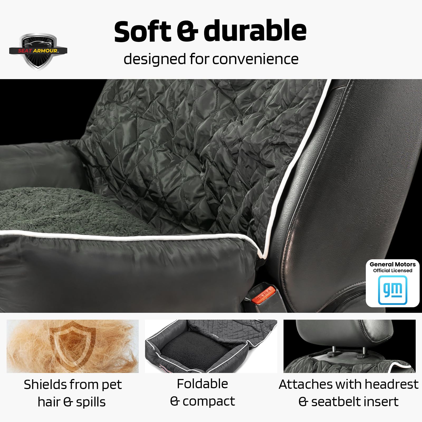 Petbed2Go, Corvette C7, Black Pet Bed Cushion & Car Seat Cover, 26X20X6, 3.5 Lbs