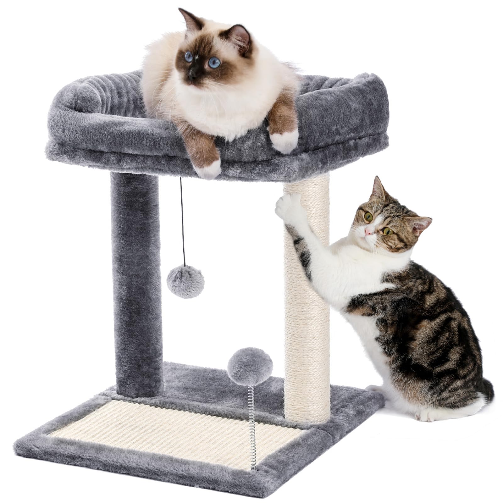 Pawz Road Cat Scratching Post Bed, Featuring With Soft Perch Sisal-Covered Scratch Posts And Pads With Play Ball Great For Kitte