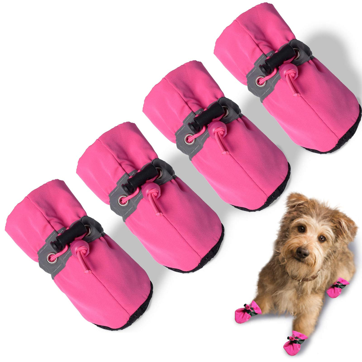 Teozzo Dog Boots Paw Protector, Anti-Slip Winter Dog Shoes With Reflective Straps For Small Medium Dogs Size 5 4Pcs