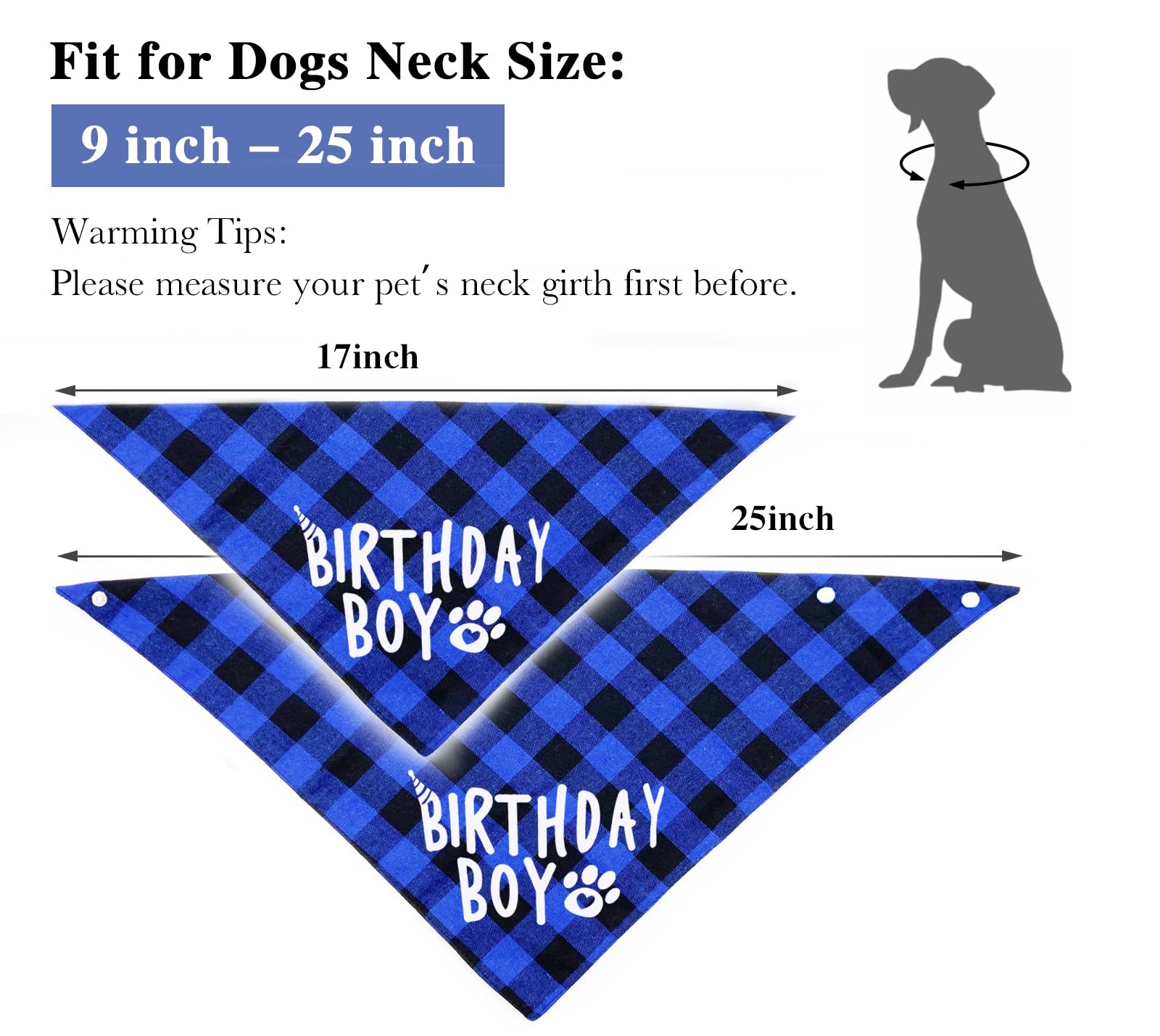Anf Birthday Plaid Dog Bandana And Triangle Dog Scarf - Soft Cotton, Dual Layer, Washable Bandanas With Adjustable Button For Gi