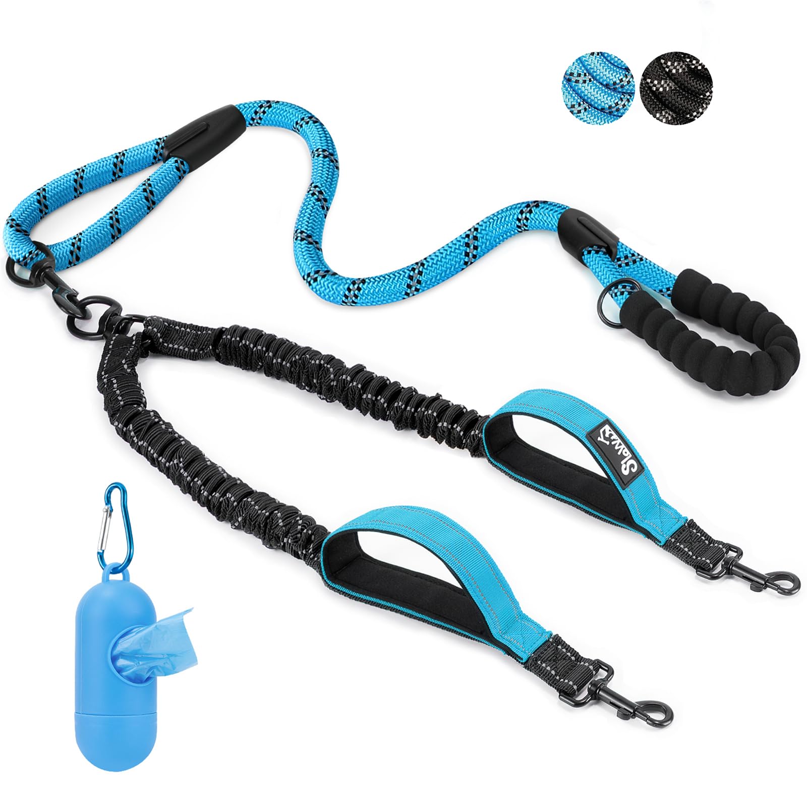 Slowton Double Leash For Two Dogs - No Tangle Dog Leash 360 Swivel Reflective Double Dog Leashes With Two Padded Handles, Shock 