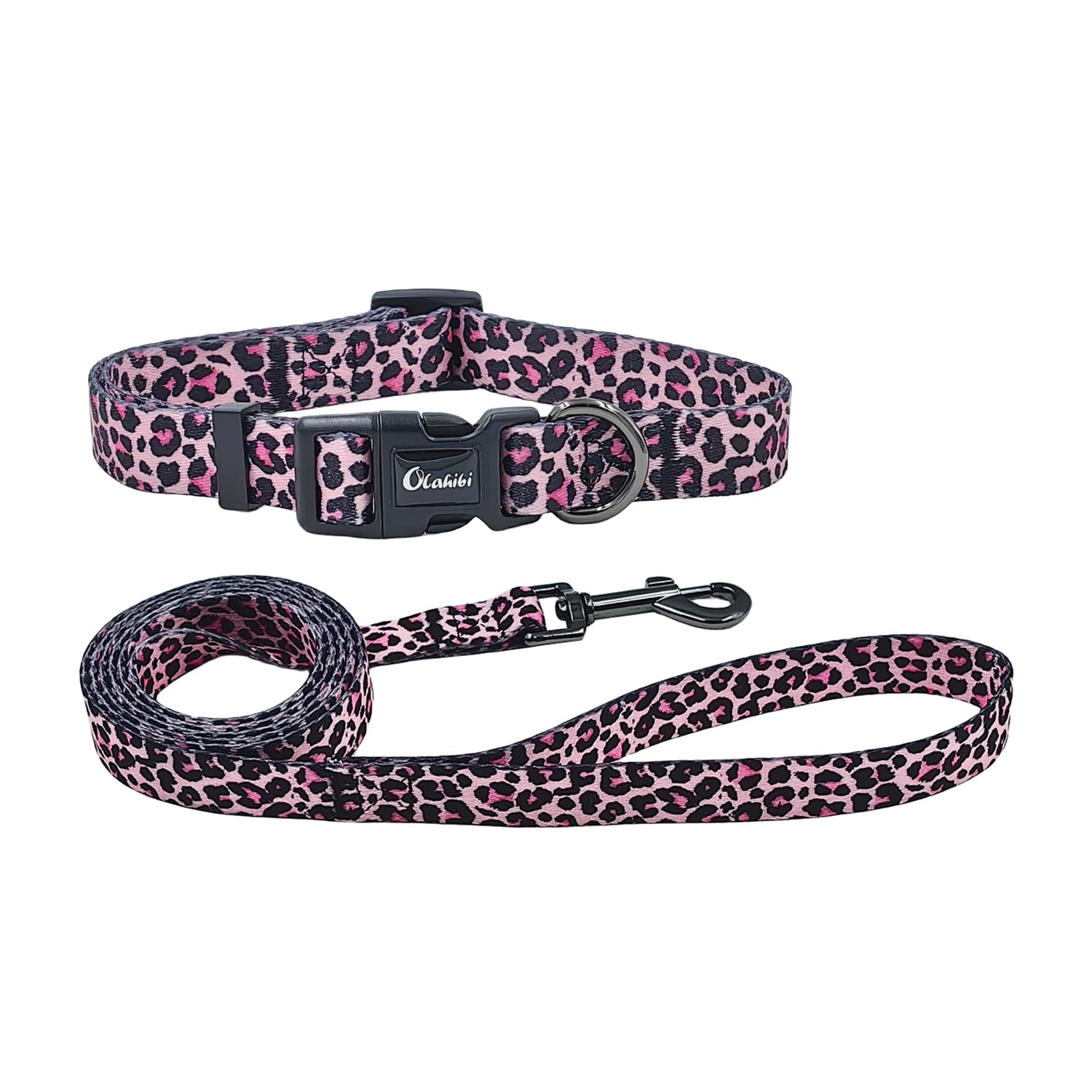 Olahibi Dog Collar Leash Set, Leopard Pattern, Polyester Material, Adjustable Collar And 5Ft Matching Leash, For Puppy Dogs.(Xs,