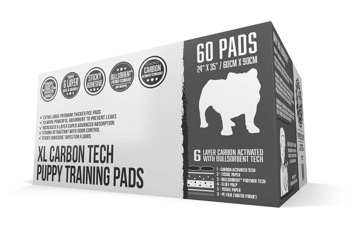 Bulldoglogy Carbon Black Puppy Pee Pads With Adhesive Sticky Tape - Extra Large Charcoal Housebreaking Dog Training Wee Pads (24X35) (60-Count, Black)