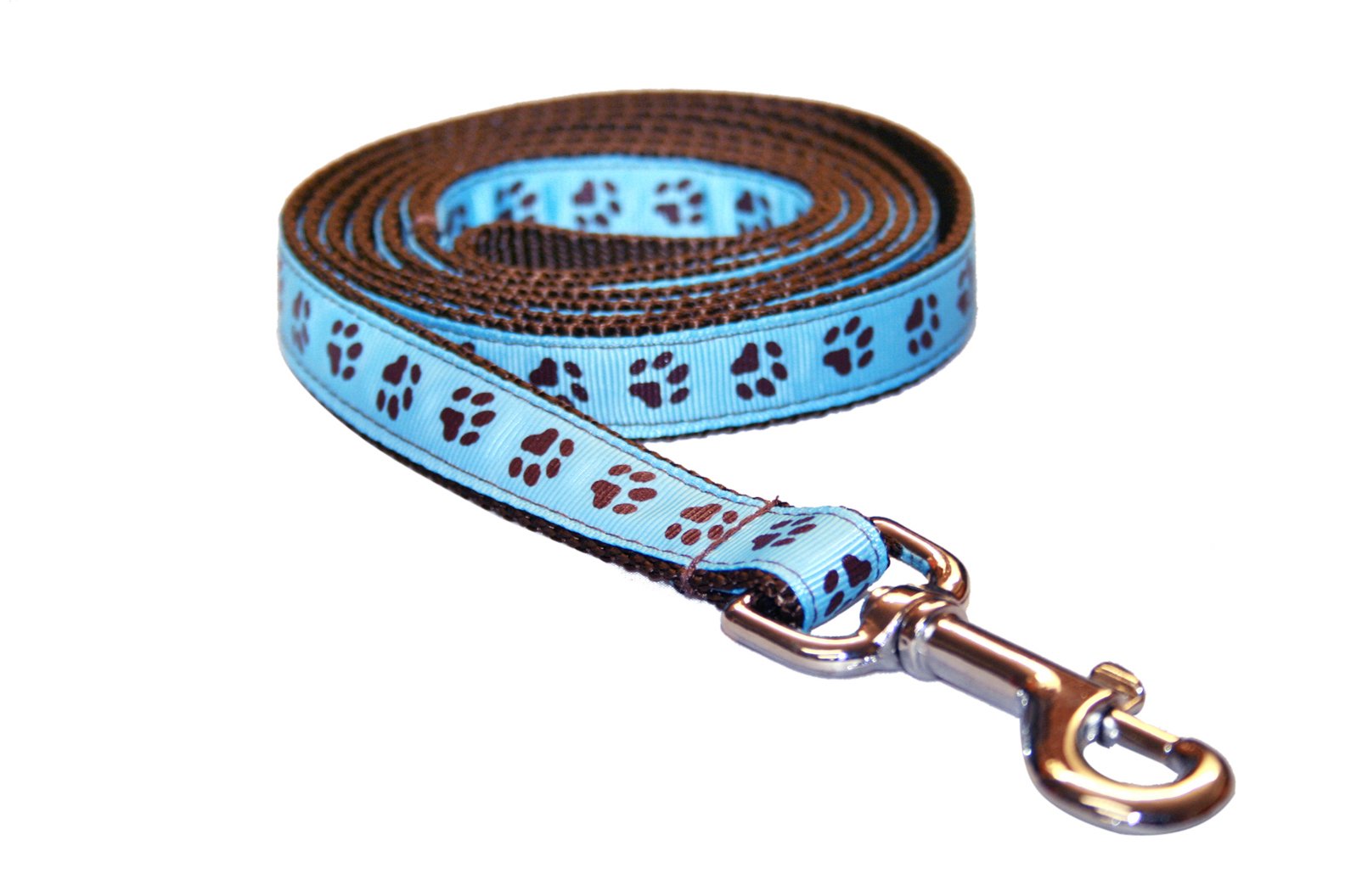 Medium Blue/Brown Puppy Paws Dog Leash: 3/4' Wide, 6Ft Length - Made In Usa.