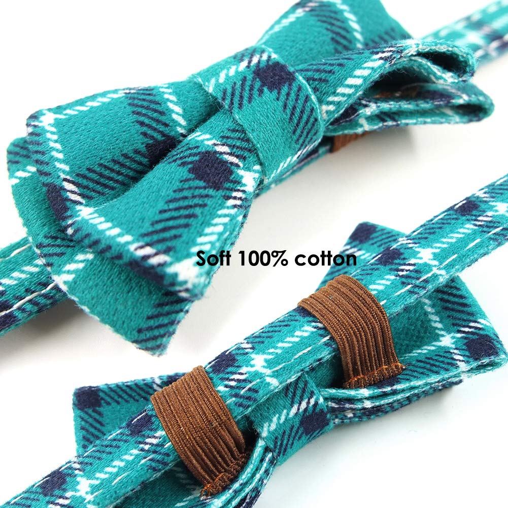 Pipidog Cat Collar Breakaway With Bell And Bow Tie, Plaid Design Adjustable Safety Kitty Kitten Collars(6.8-10.8In) (Green&Cyan