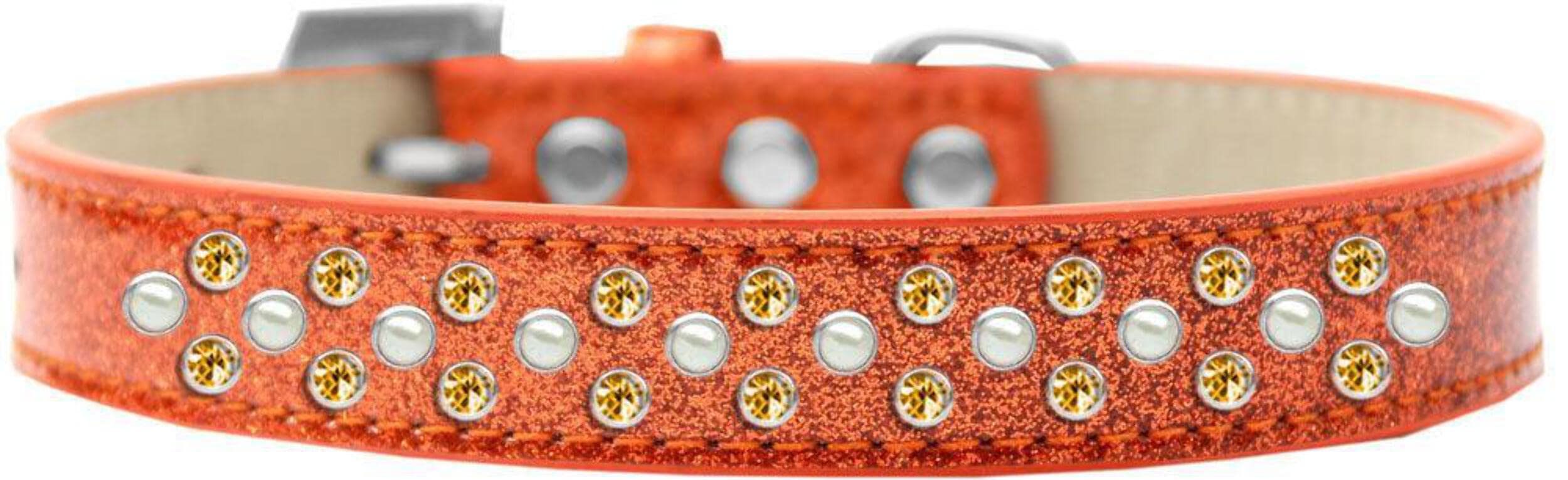 Mirage Pet Products Sprinkles Ice Cream Dog Collar with Pearl and Yellow Crystals, Size 18, Orange