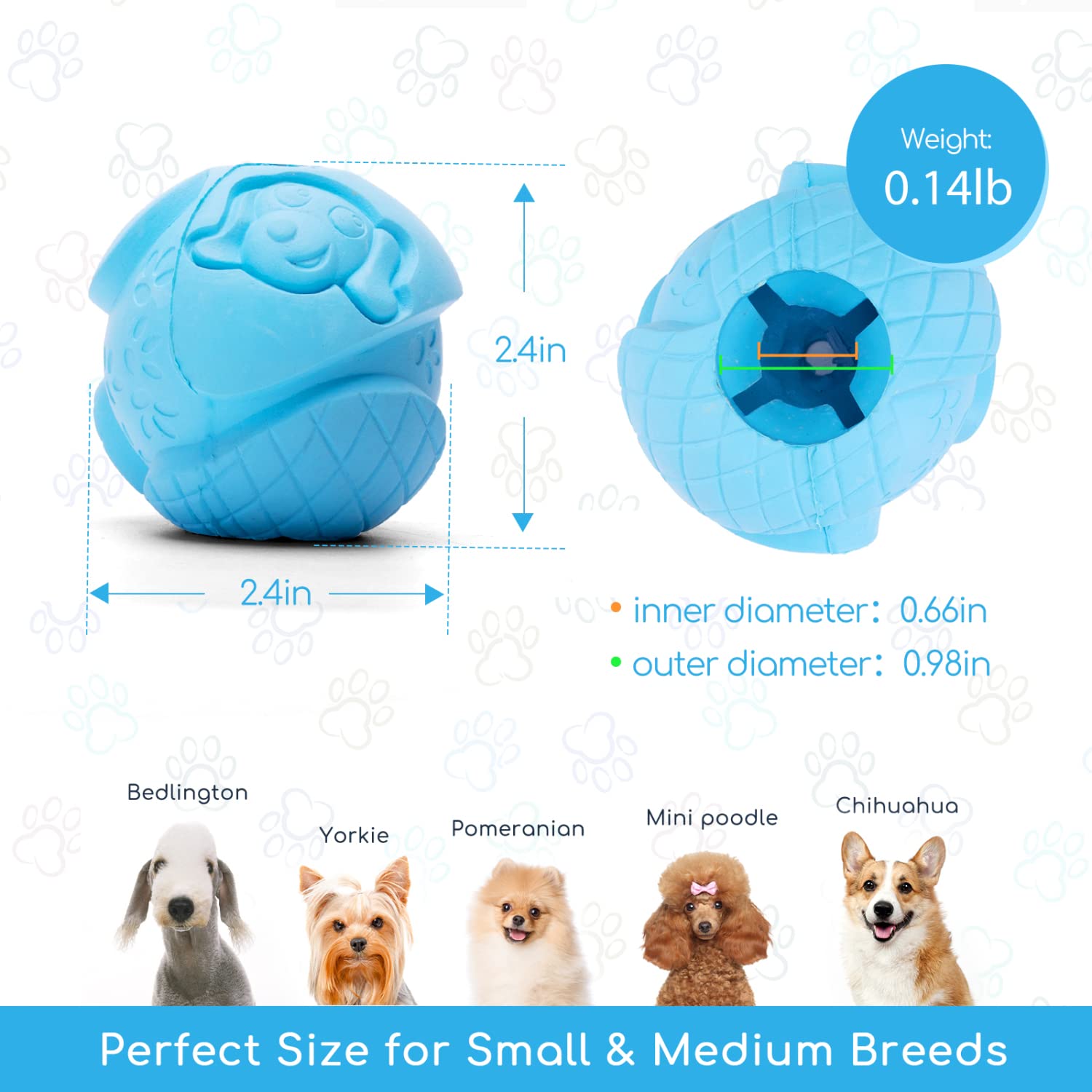 Nobleza Dog Treat Ball, Durable Safe Rubber IQ Dog Food Ball Dispenser for Chewing and Slow Feeing, Interactive Bouncy Enrichmen