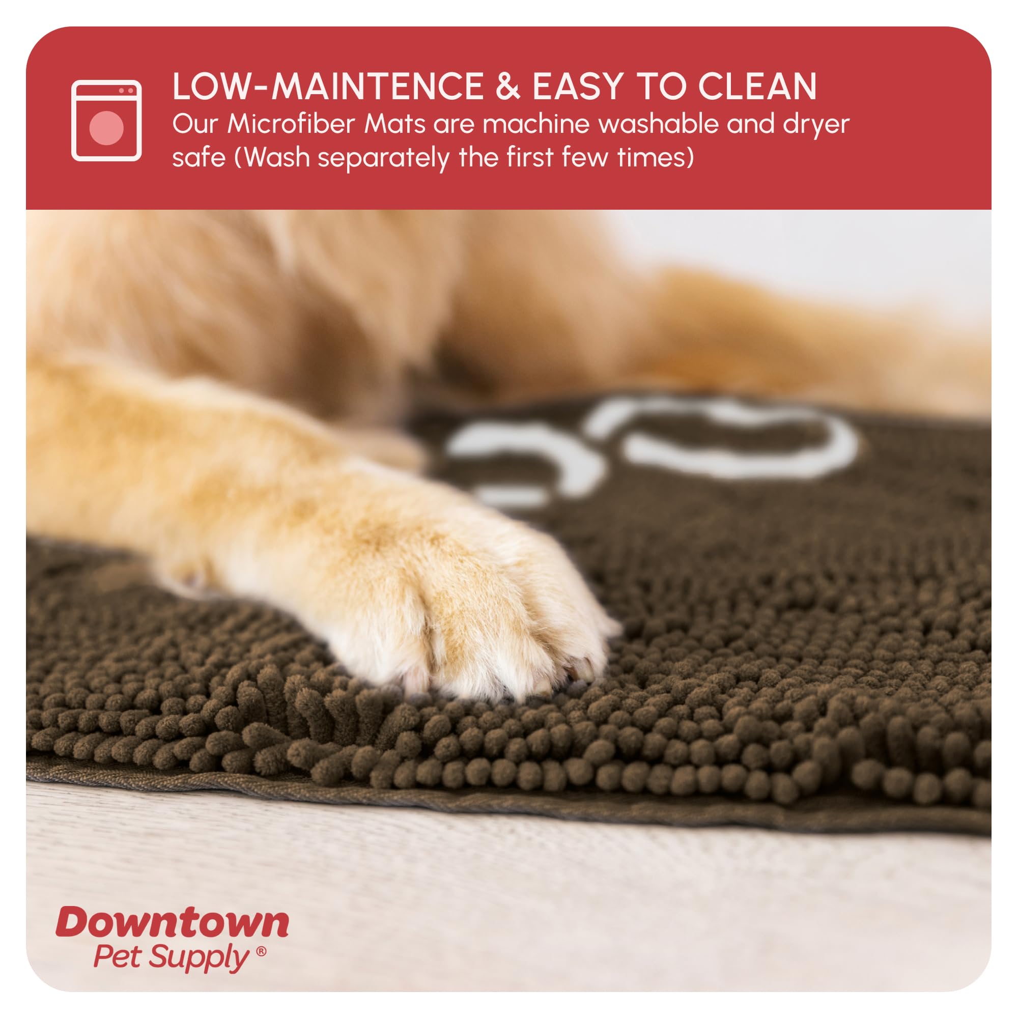 My Doggy Place Microfiber Dog Mat for Muddy Paws, 8 x 2 Brown with Paw Print - Non-Slip, Absorbent and Quick-Drying Dog Paw Cl