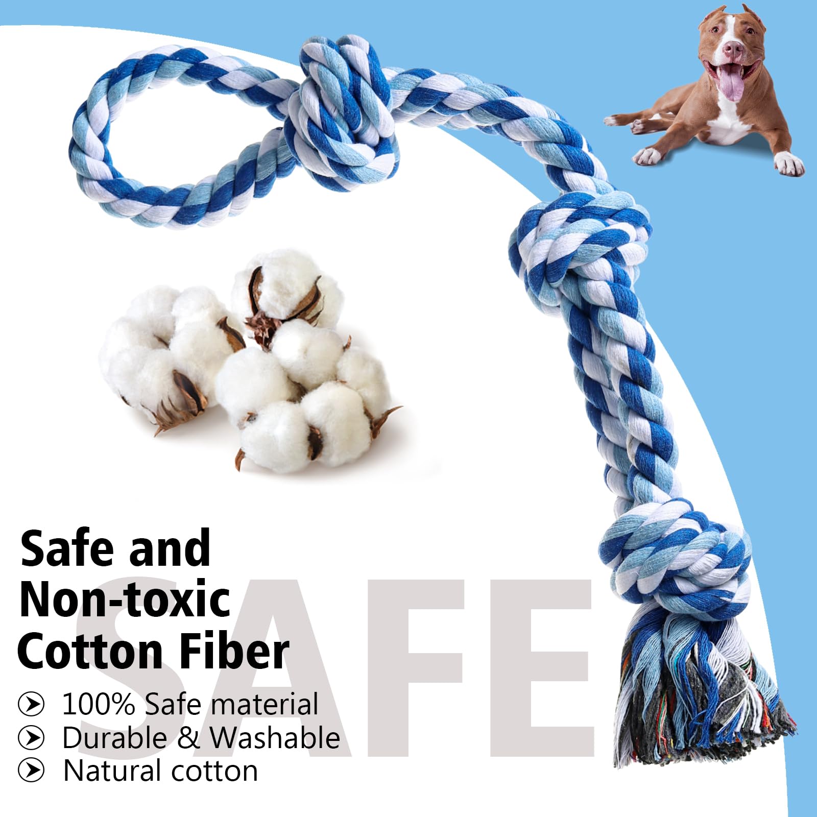 XIGOU Dog Rope Toys Indestructible Dog Toys, Dog Chew Toys for Aggressive Chewers, Tough Puppy Teething Chew Toys for Boredom, D