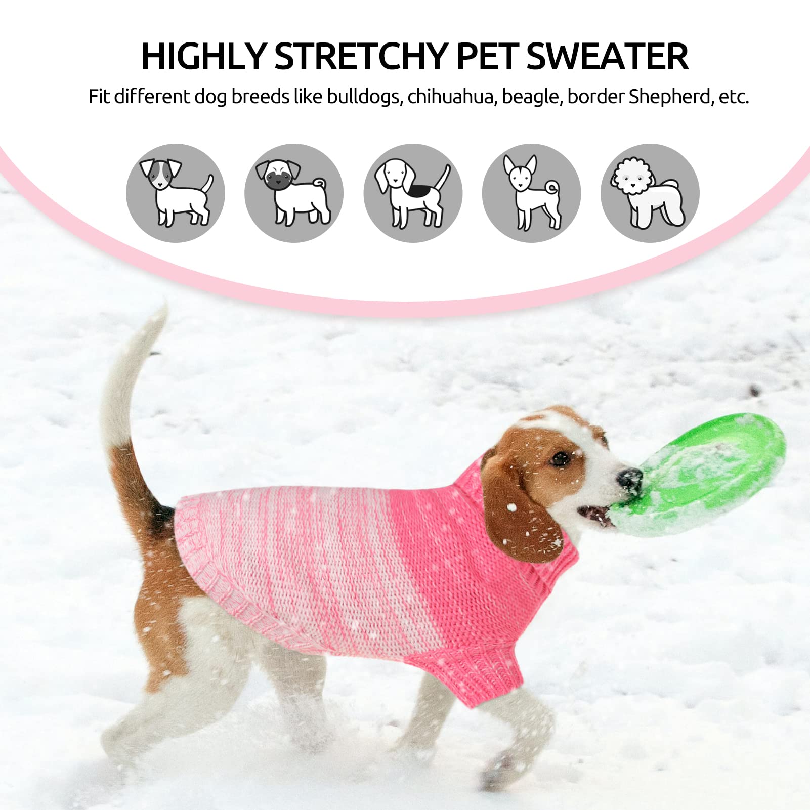 Queenmore Knitted Pullover Dog Sweater, Turtleneck Pet Cat Sweater, Cold Weather Puppy Sweater Stitching Knitwear With Leash Hole For Small Medium Dogs