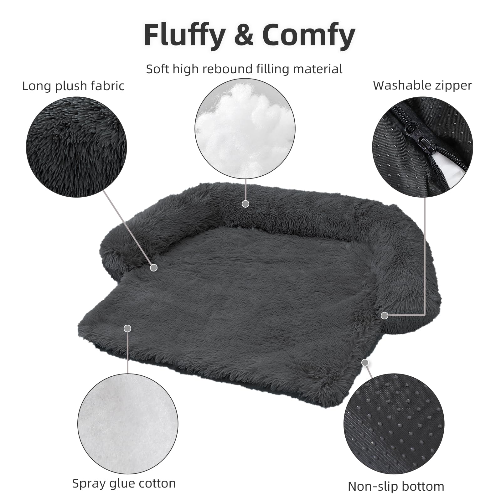 Calming Dog Bed Fluffy Plush Dog Mat For Furniture Protector With Removable Washable Cover For Large Medium Small Dogs And Cats (Extra Large(53X39.3X6), Dark Grey)