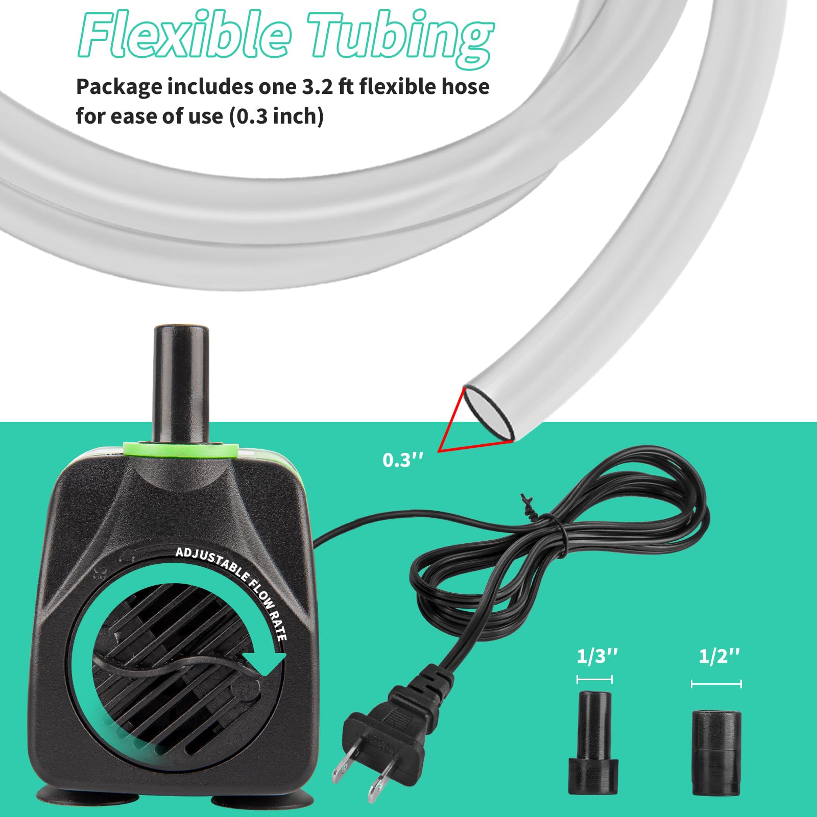 FREESEA Aquarium Submersible Fountain Pump: 160GPH 10W Adjustable Quiet Water Pumps with 3.3ft Tubing Hose for Small Fish Tank |