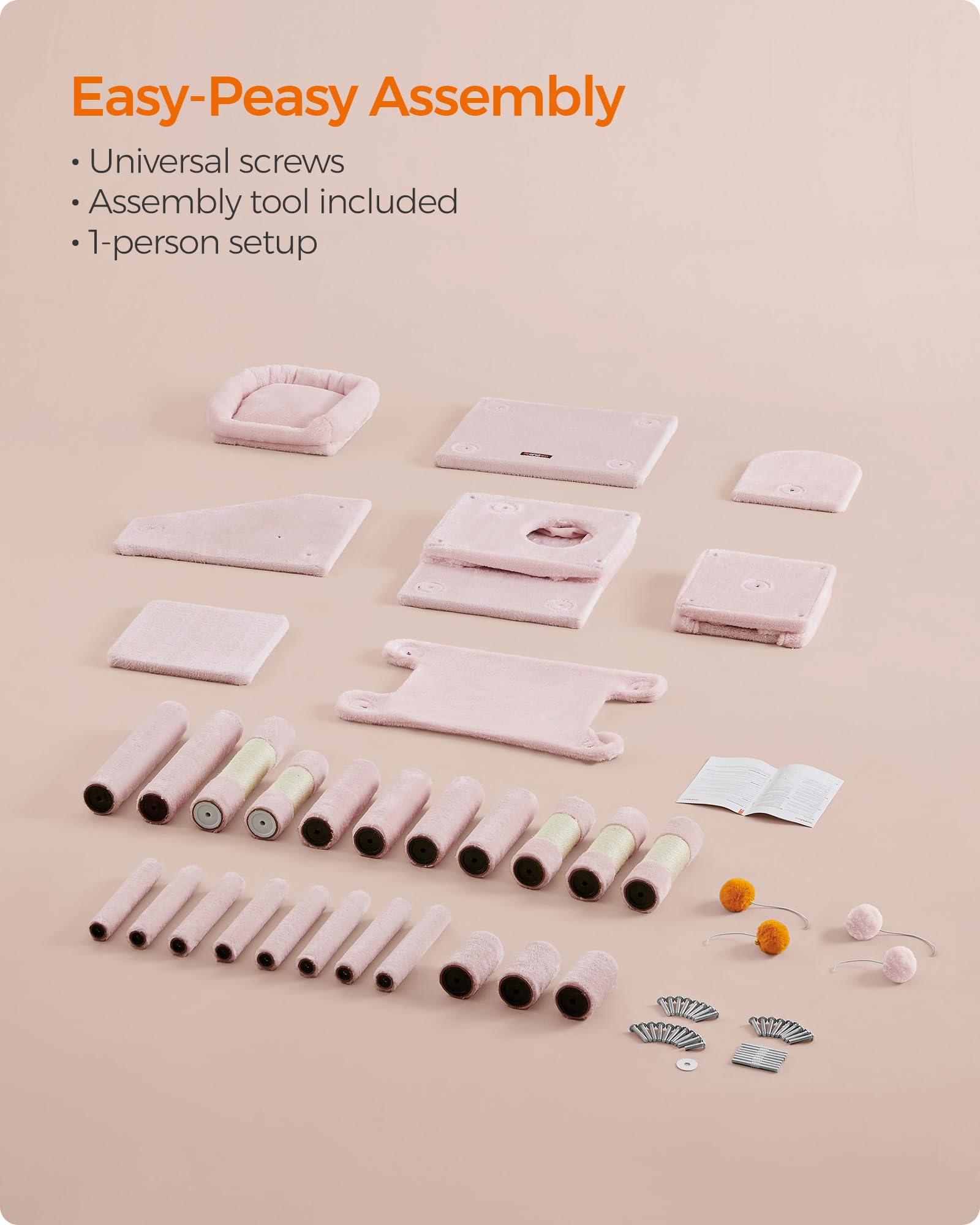 Feandrea Cat Tree, 61-Inch Cat Tower For Indoor Cats, Plush Multi-Level Cat Condo With 5 Scratching Posts, 2 Perches, 2 Caves, Hammock, 2 Pompoms, Jelly Pink Upct192P01