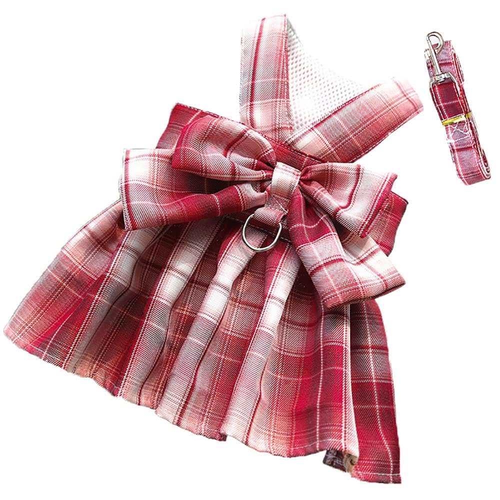 Clopon Harness Dress For Small Dogs Tutu Dress Pink Outdoor Harness Outfits Cute Girl Dog Vest Clothes M