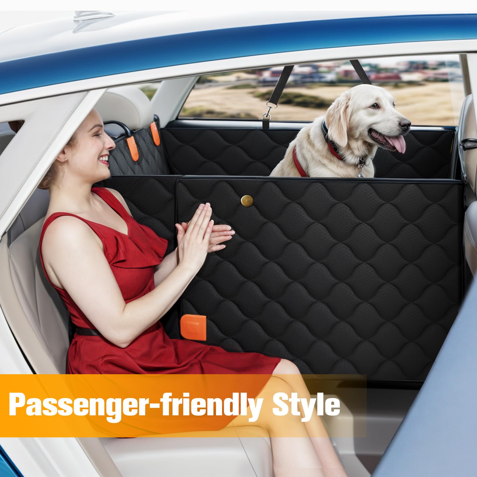 Peticon Convertible Back Seat Extender For Dogs, Dog Car Seat Cover Hard Bottom Holds 400 Lbs, Waterproof Dog Hammock Backseat P