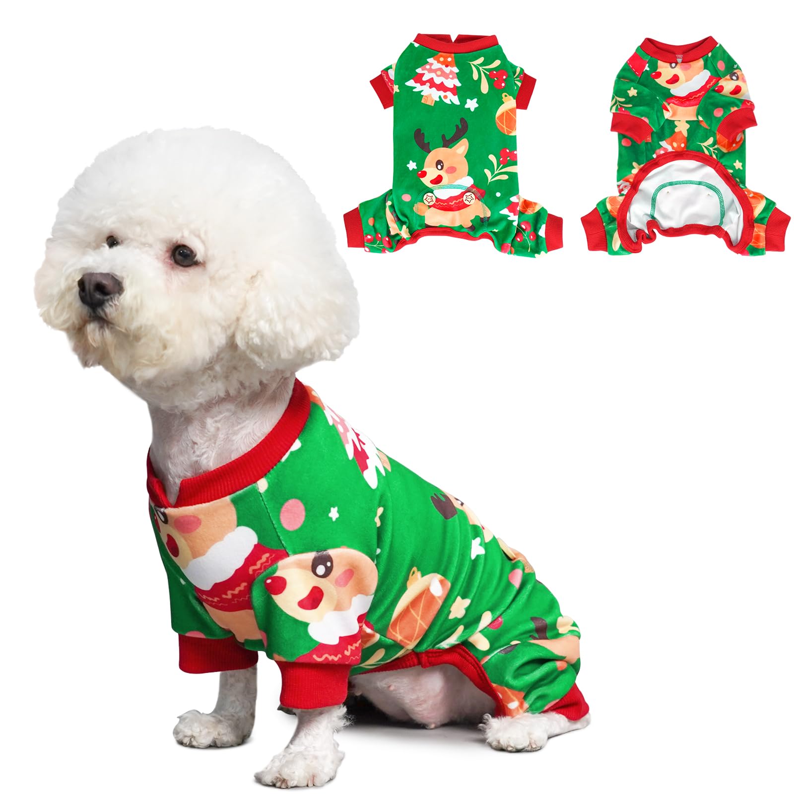 KYEESE Dog Christmas Velvet Outfit - Soft Stretchy Dog Pajamas for Small Dogs