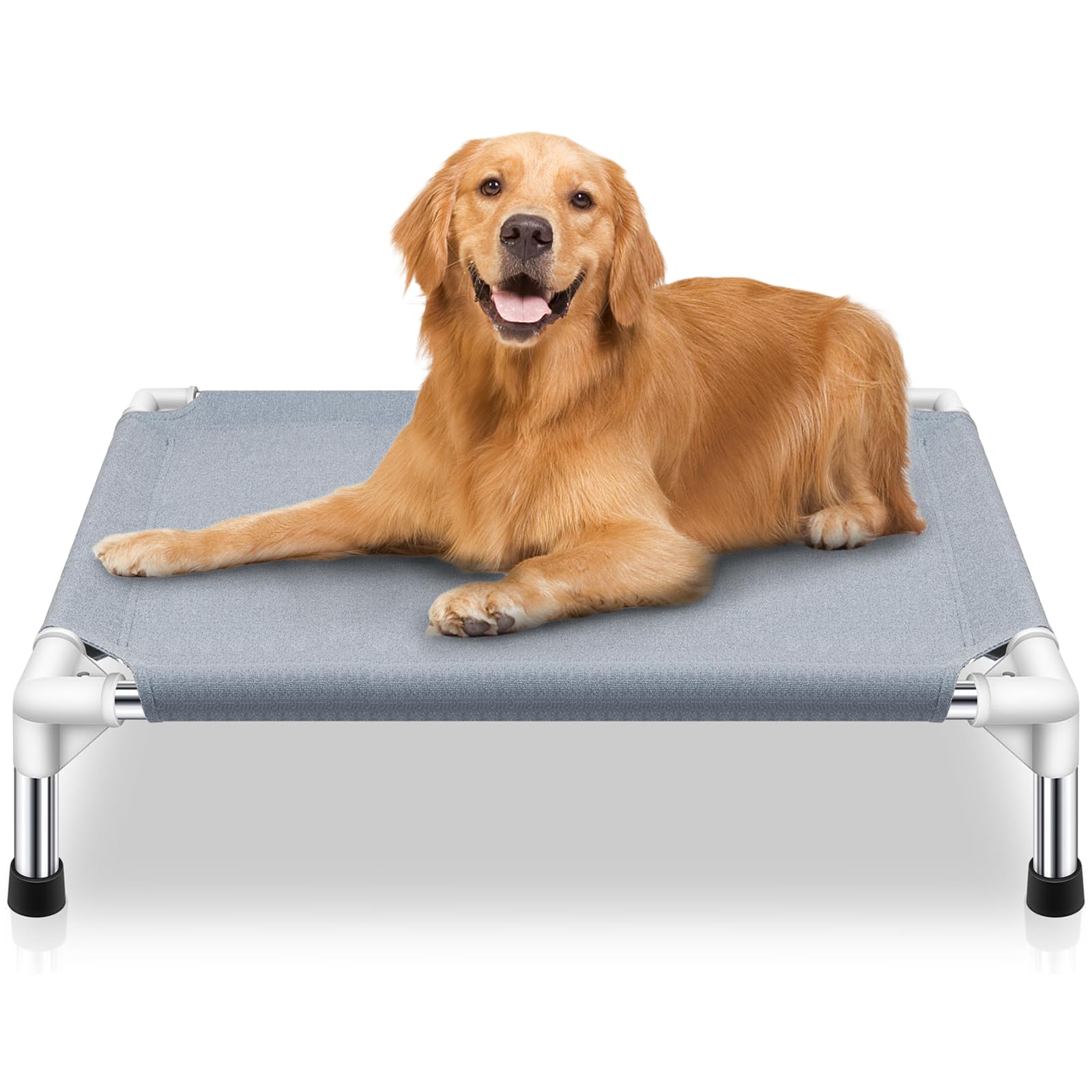Elevated Cooling Dog Bed, Raised Outdoor Dog Bed For Medium Dogs, Portable Pet Cots With No-Slip Rubber Feet, Double Layer Polye