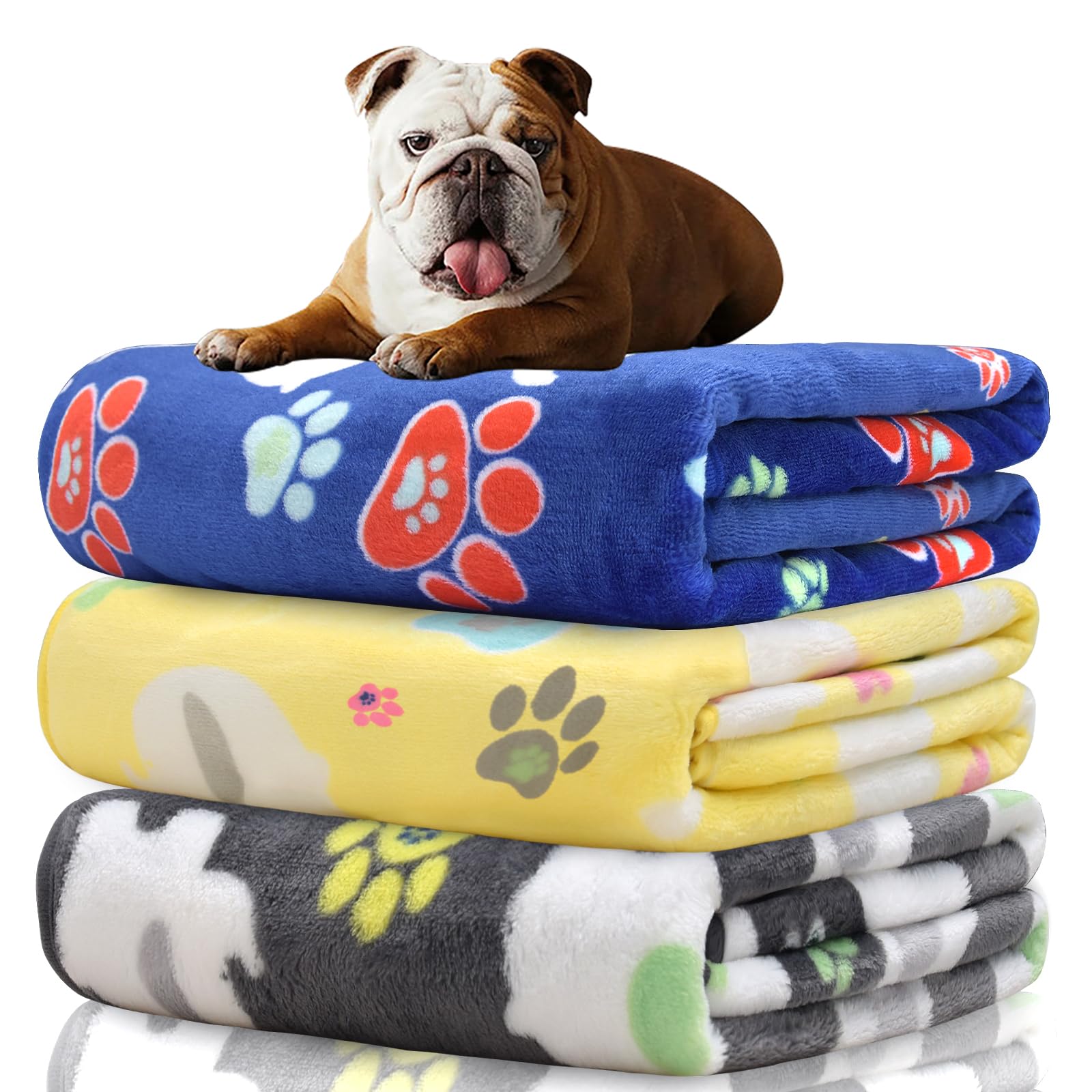 Rezutan Dog Blankets For Medium Dogs,1 Pack 3 Premium Soft Dog Puppy Blankets, 31X24 Inch, With Flannel Cute Elephant Dog Paw, 2