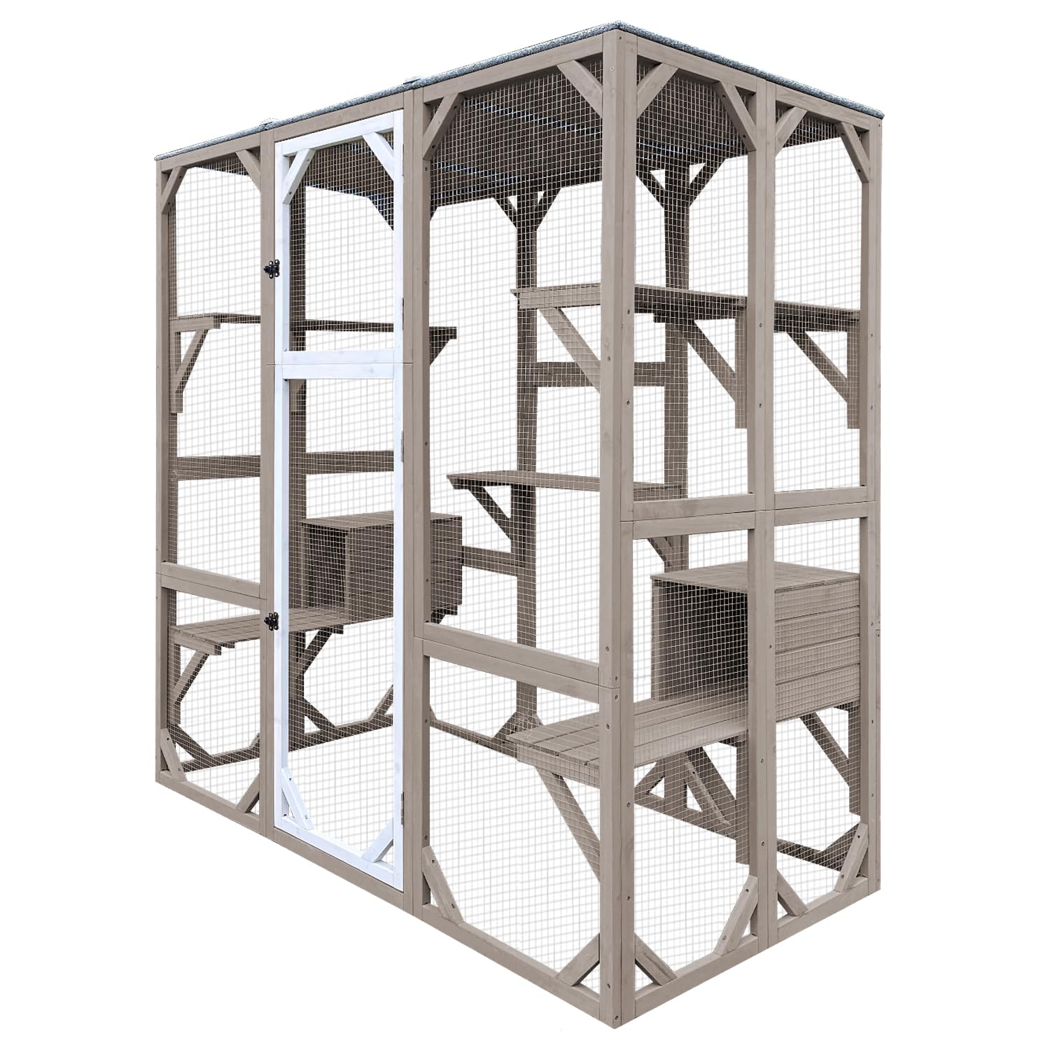PetsCosset 70.5 Large Cat Catio 4 Tier Outside Wooden Outdoor Cat Enclosures for Outdoor Indoor Cats,Kitten House with Window,We