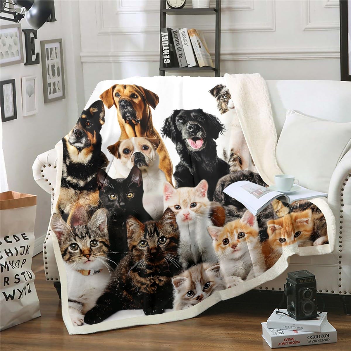 Erosebridal Pup Dogs Throw Blanket Puppy Fleece Blanket Dog Dad Gifts for Men,Cute Bulldog Shar Pei Blanket Lovely Doggy Pets An