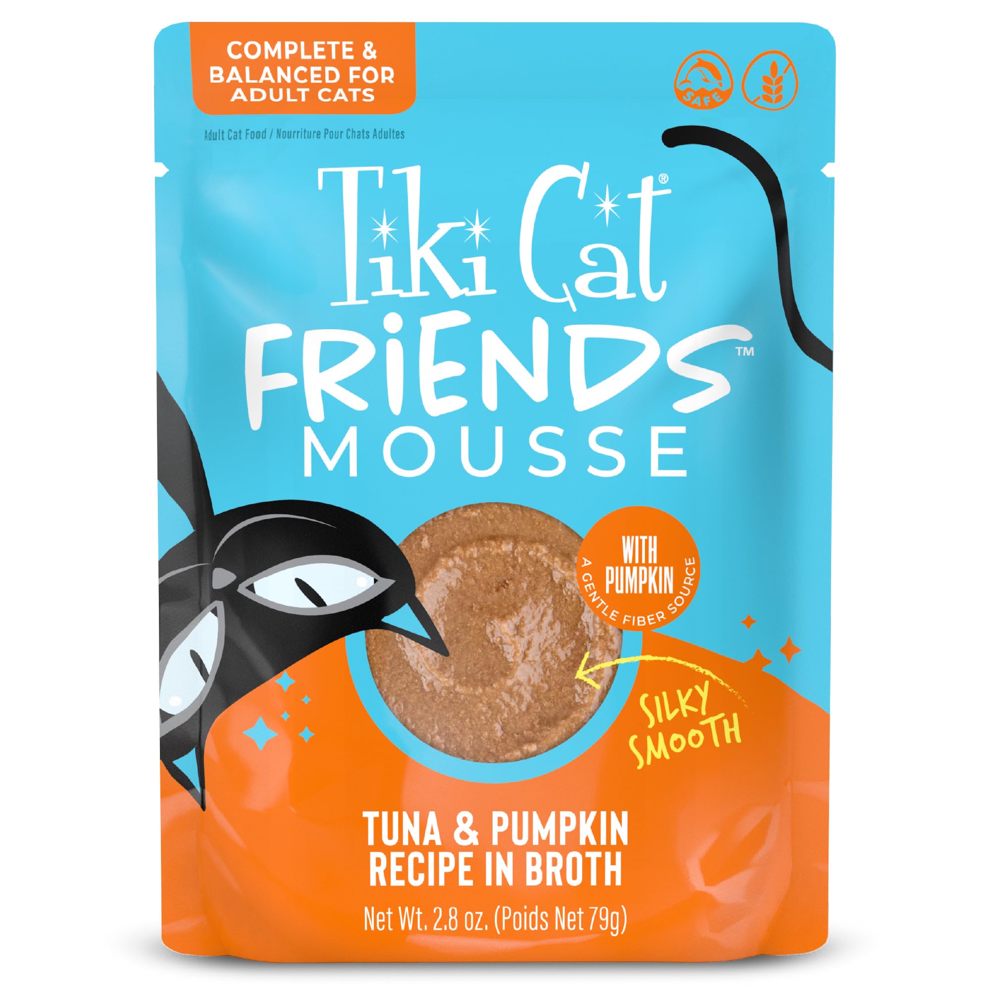 Tiki Cat Friends Mousse Tuna & Pumpkin, Grain Free & High Moisture, Wet Cat Food for Adult Cats, 2.8 oz. Pouch (12 Count)