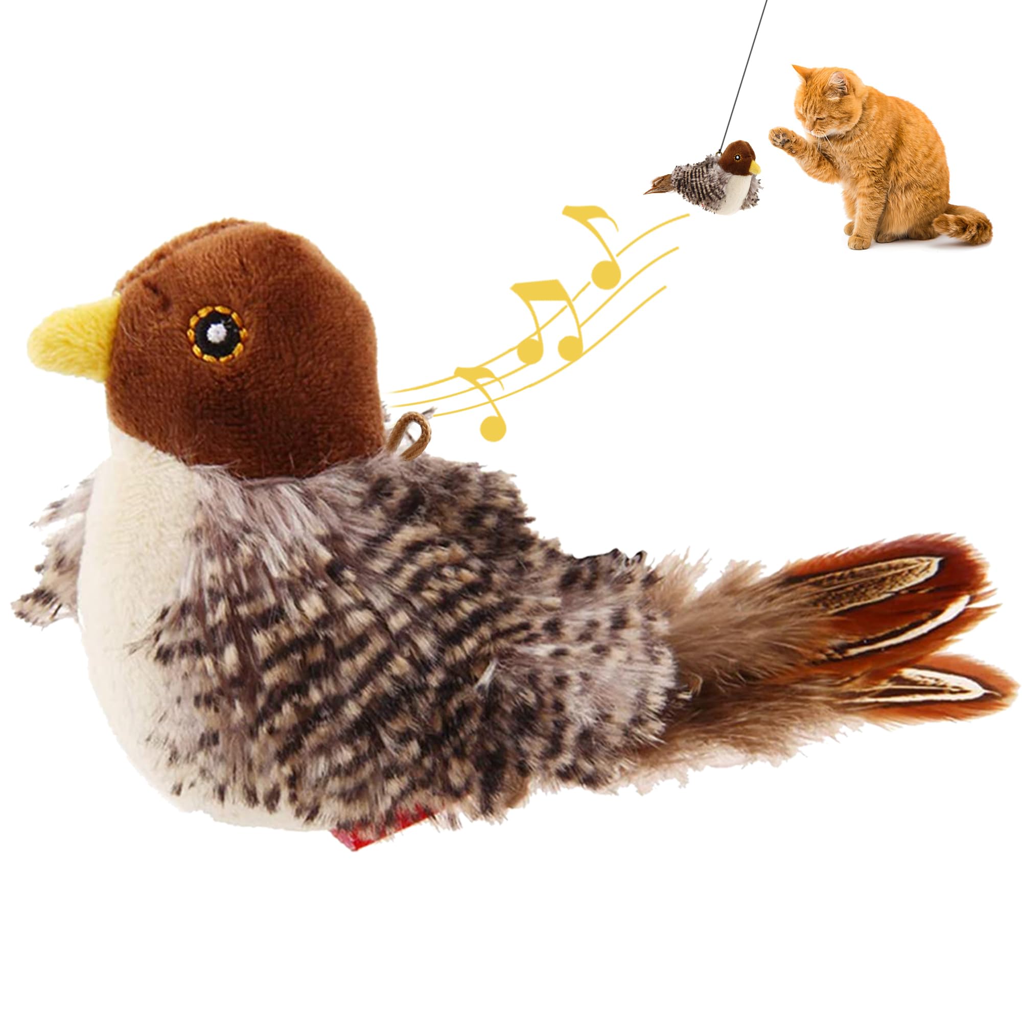 Gigwi Interactive Cat Toys Squeaky, Stimulated Chirping Bird Toy Making Noise,Automatic Chirp Bird Cat Toy With Feather Tail, Melody Chaser Play And Squeak Kitten Toy For Boredom