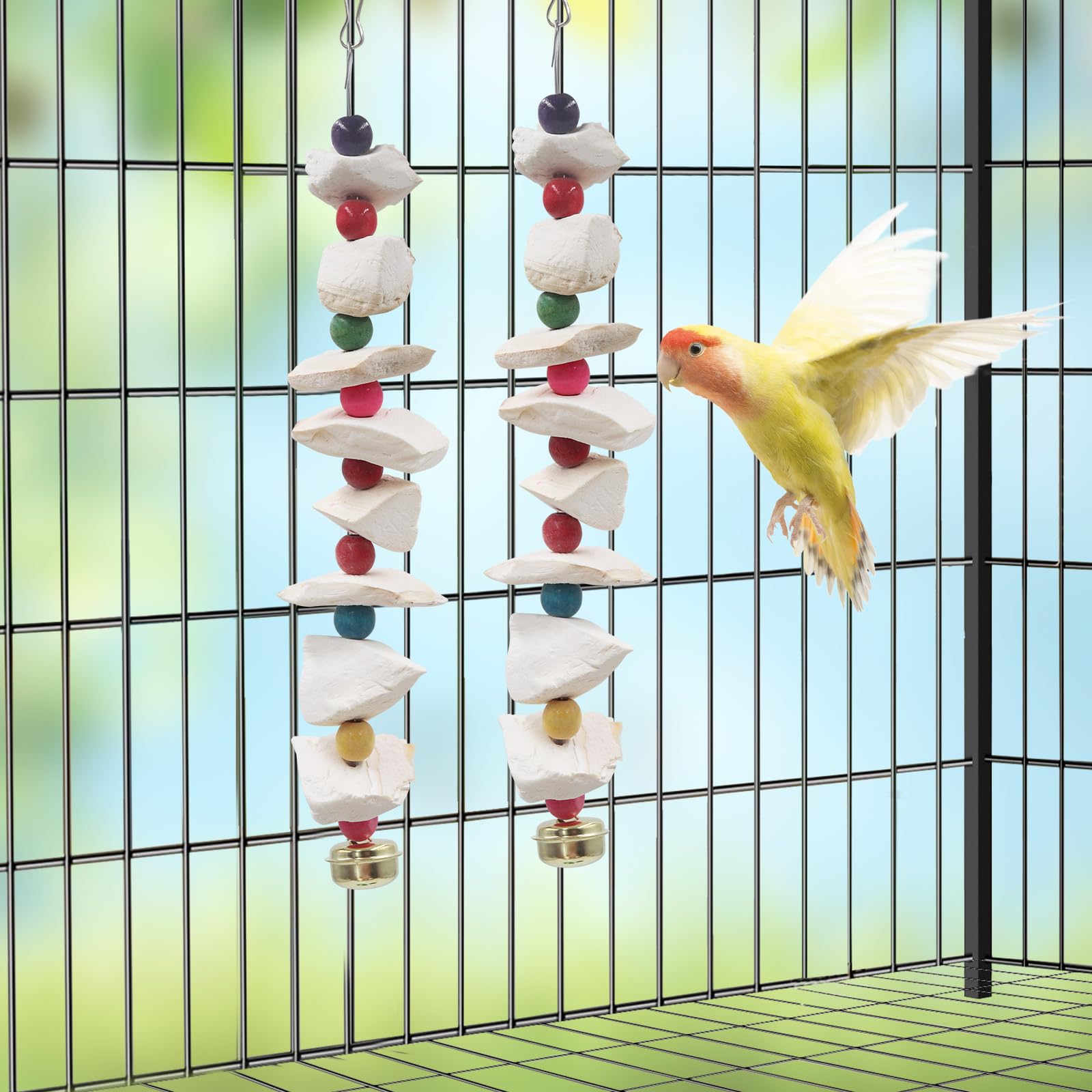 2 Pack Bird Toys With Cuttlebone, Parakeet Toys, Bird Beak Grinding Stone, Bird Cage Accessories For Parakeets, Cuttlefish Bone