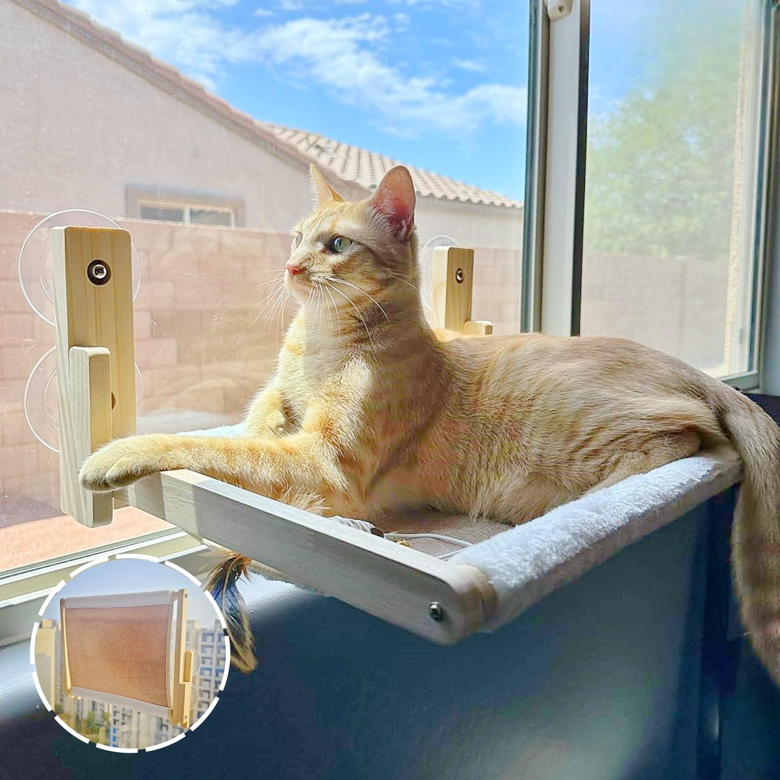 Funeetop Foldable Cat Window Perch, 16.5'X12' Hammock For Small Windows, 35 Lbs Weight Limit, Pine Wood Material