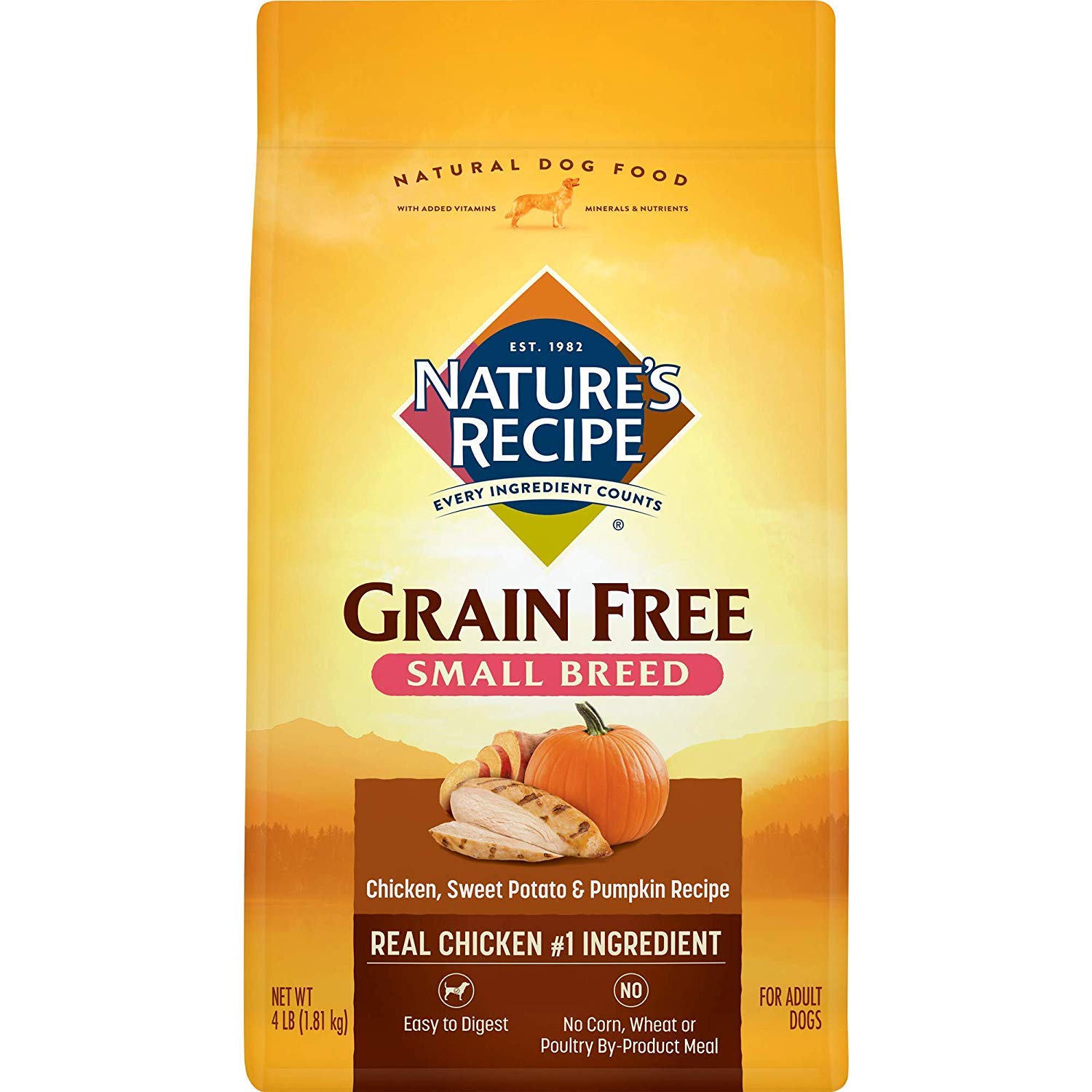Natures Recipe Grain Free Small Breed Dry Dog Food, Chicken, Sweet Potato & Pumpkin Recipe, 4 lb. Bag