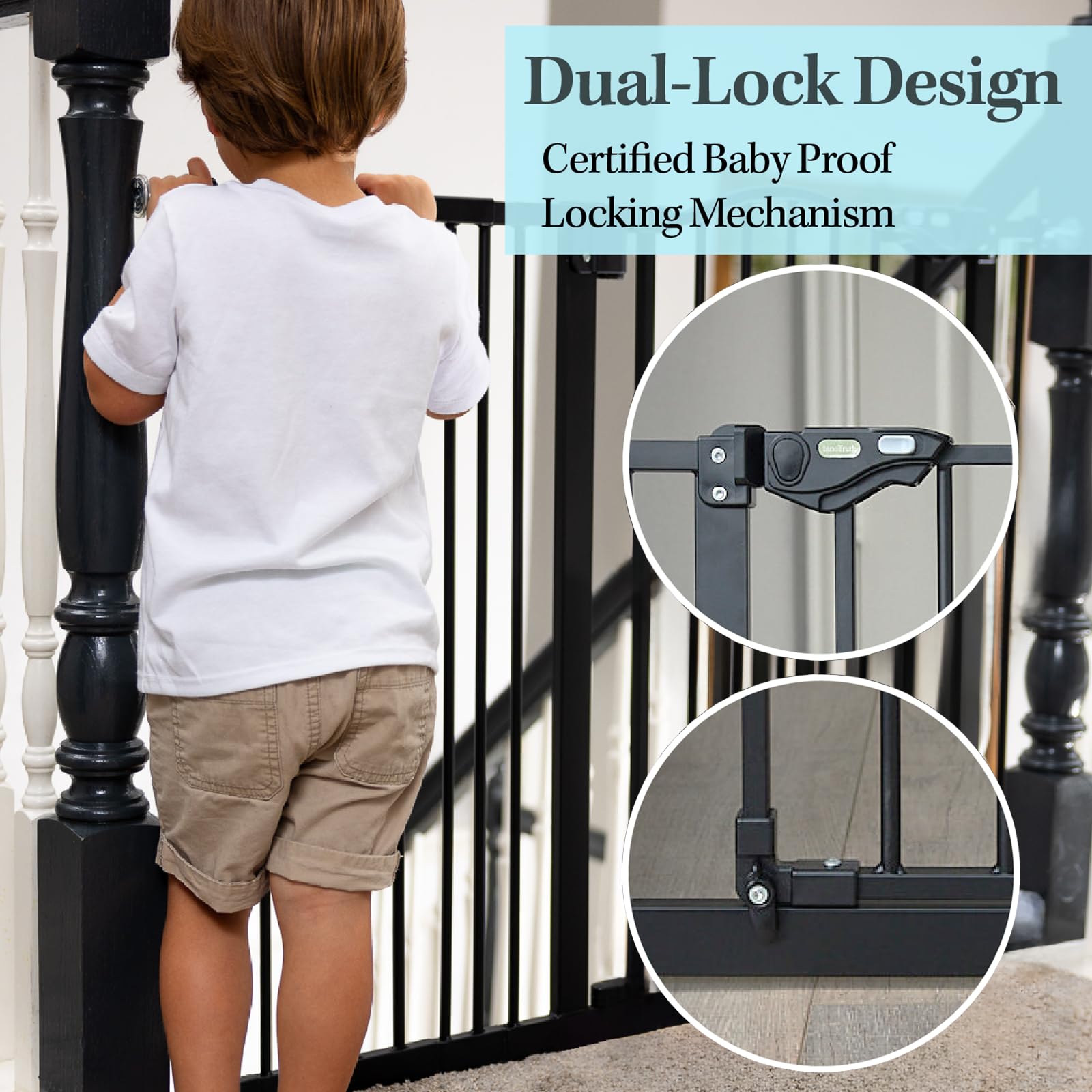 Innotruth 29-39.6” Baby Gate For Stairs & Doorways, 30' Tall Dog Gate For Pets, Dual-Lock Safety And One Hand Opening Design, Pet Gate For Hallways, Outdoors, Wall-Friendly Install, Pure Black