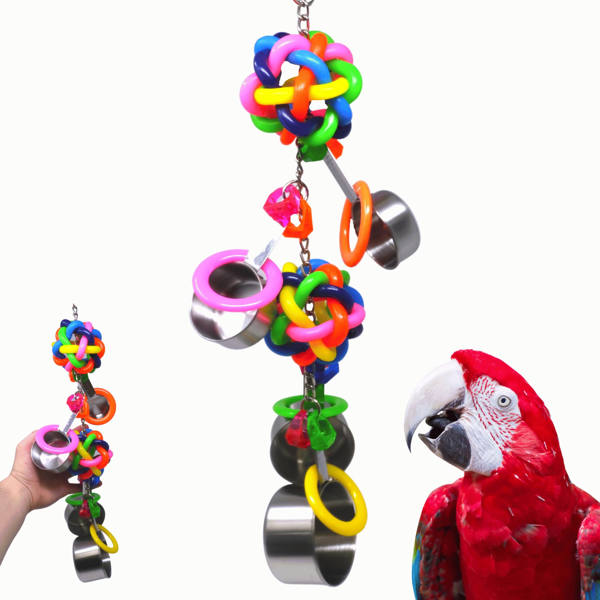 Bonka Bird Toys 2168 Duo Pot Ring 21 High by 5 Wide Large Parrot Puzzle Cage Toy, Macaw, Amazon, Eclectus, and Similar