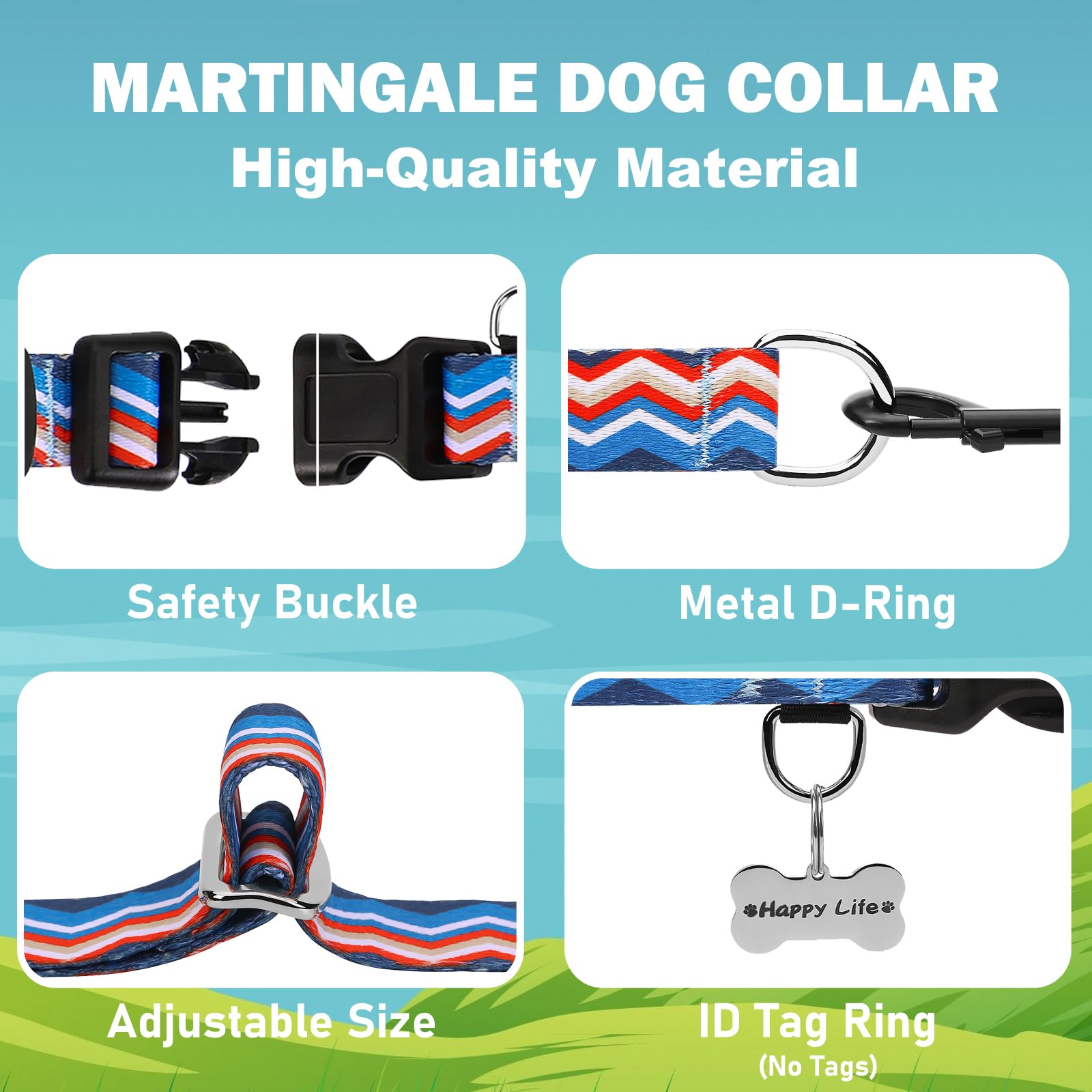 Fidohug Martingale Collar For Dogs With Buckle Adjustable Nylon Slip No Pull Anti Escape Training Dog Collars (Red Blue Arrow, M