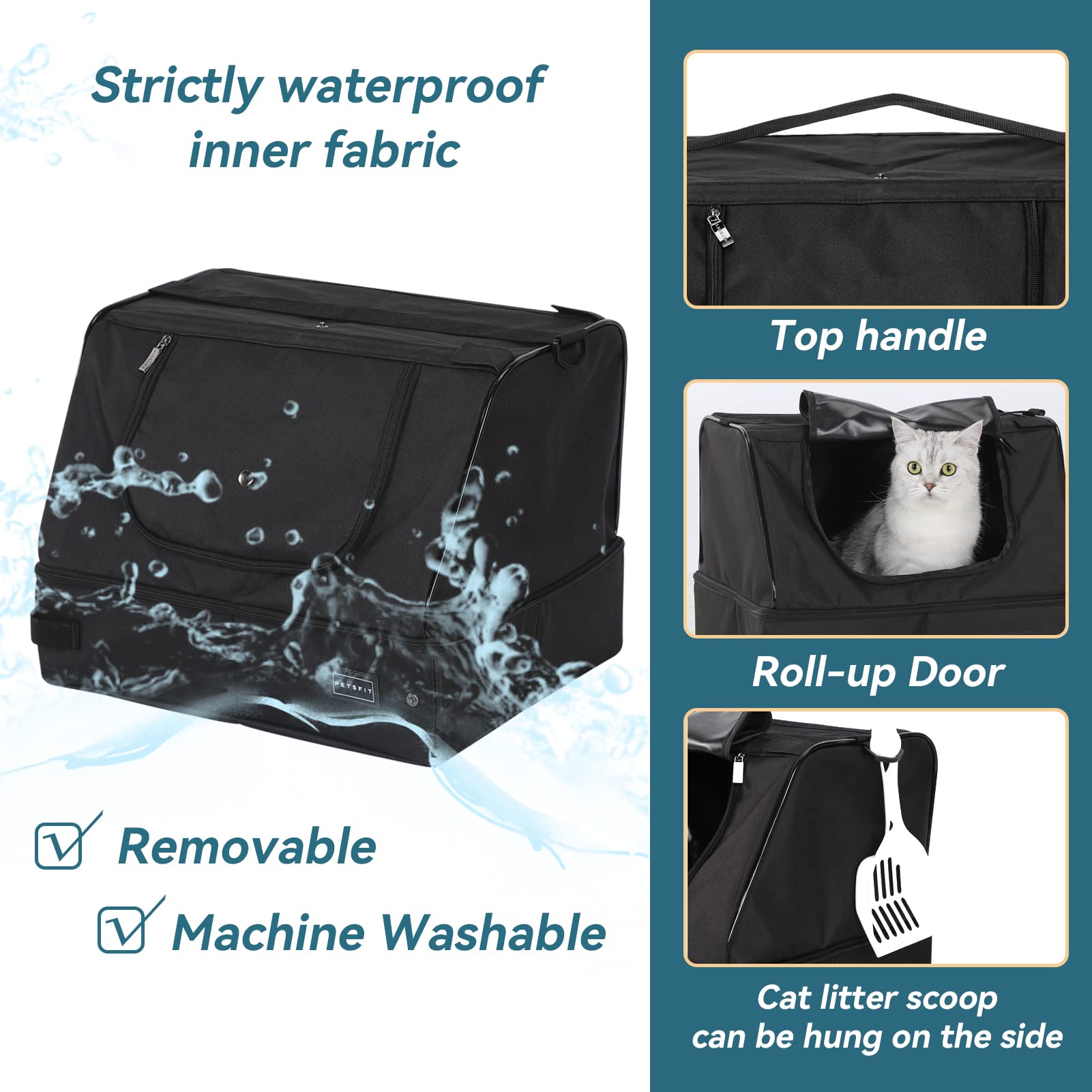 Petsfit Upgrade Travel Portable Cat Litter Box For Medium Cats & Kitties,Leak-Proof, Lightweight, Foldable (Black(With Lid), 17' Lx13 Wx12.5 H)