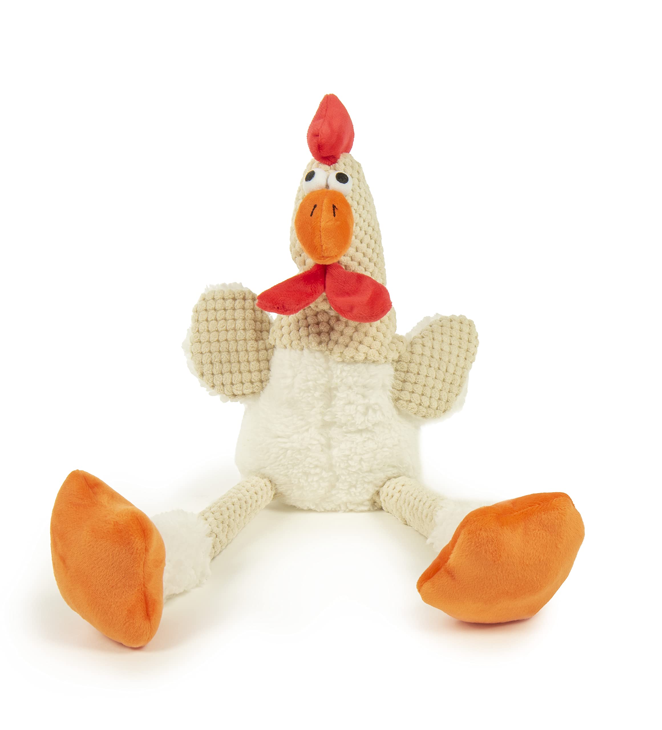 goDog Checkers Skinny Rooster Squeaky Plush Dog Toy, Chew Guard Technology - White, Large
