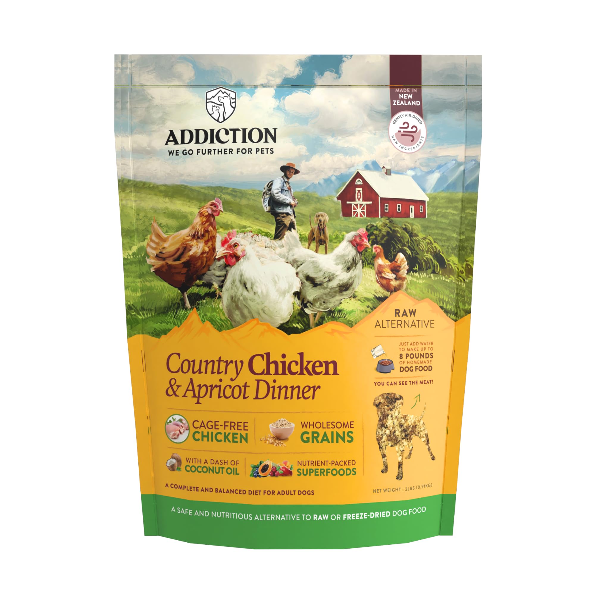 Addiction Country Chicken & Apricot Air-Dried Grain-Free Dog Food - Complete Meal or Topper with Natural Ingredients for Digesti