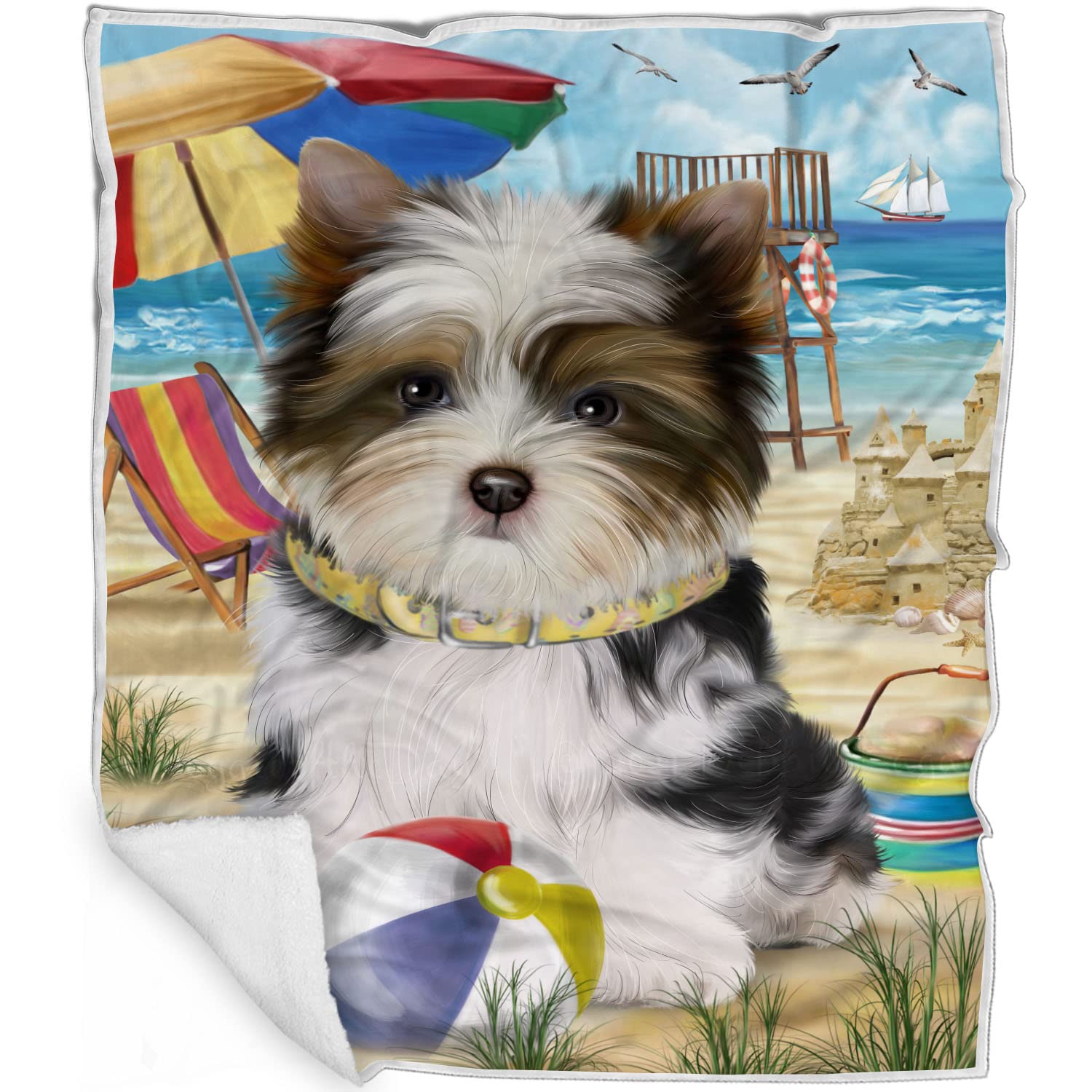 Pet Friendly Beach Biewer Terrier Dog Blanket  Lightweight Super Soft Cozy and Durable Bed Blanket  Animal Theme Fuzzy Blanket