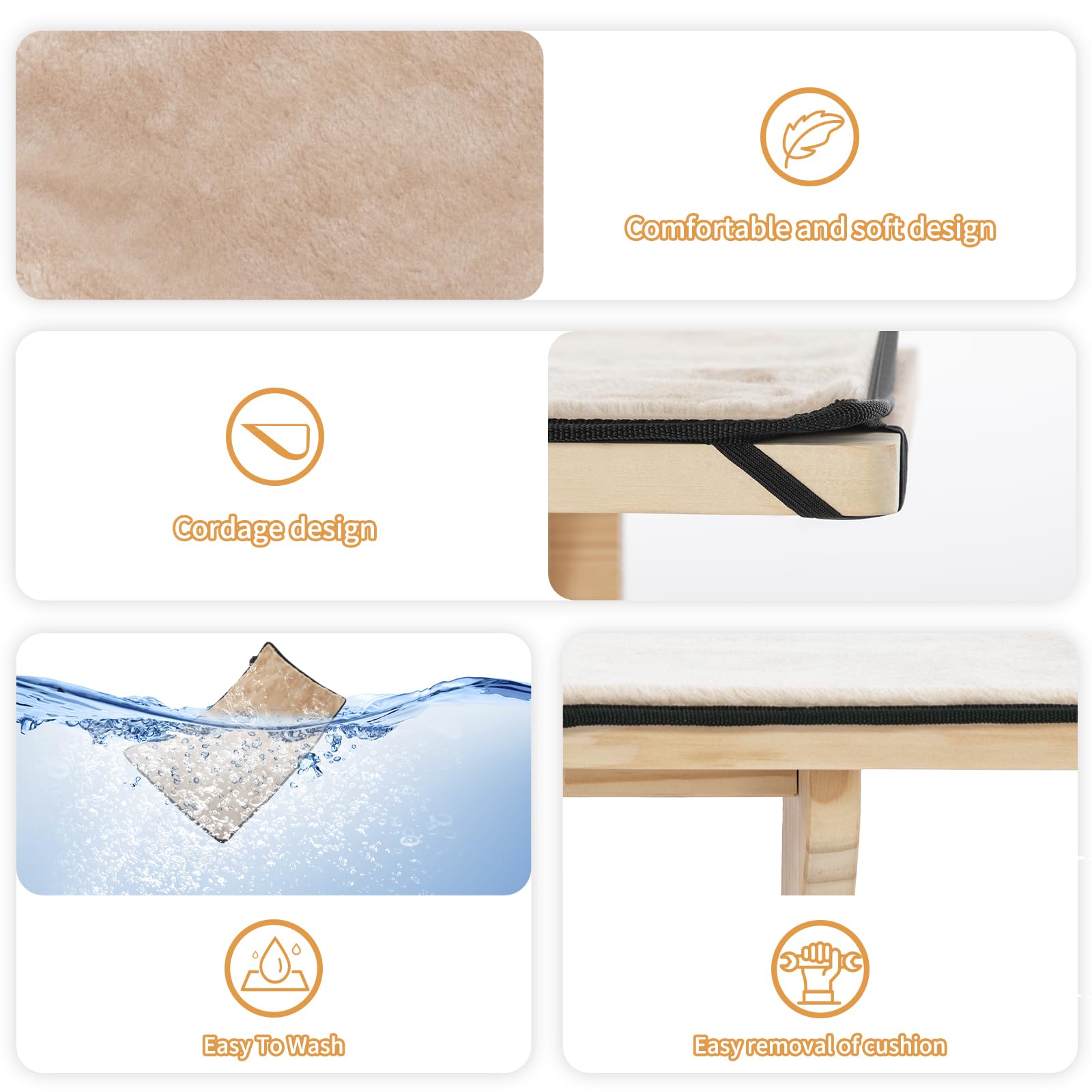 Petsfit Window Perch, Cat Hammock Window Seat With Natural Solid Wood&Removable Fleece Mat,Safety Sturdy Cat Bed For Windowsill,