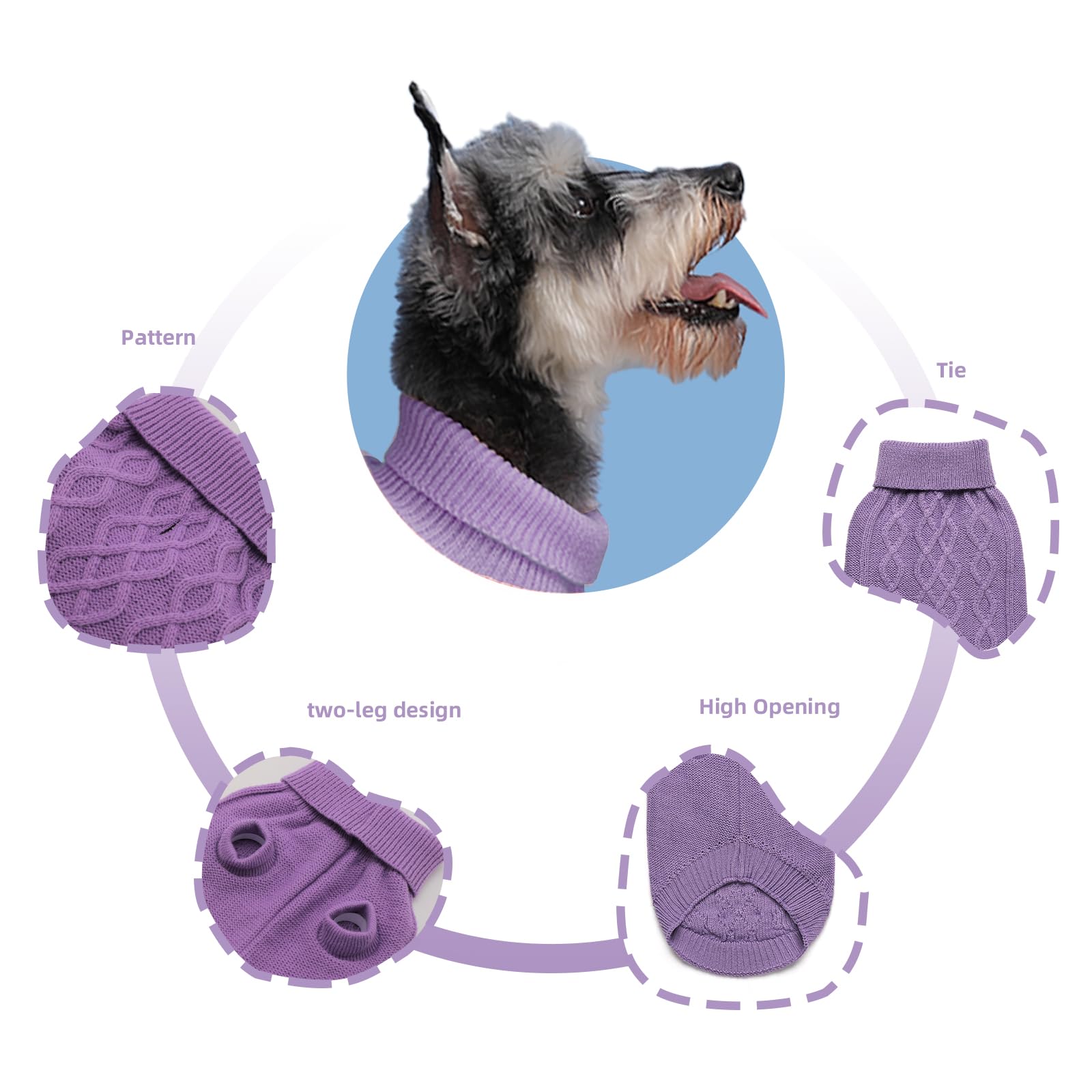 MengMengDa Small Dog Warm Winter Sweater Pet Dog Clothes Dog Knitwear for Small to Medium Breeds Dog Outfits (Purple S)