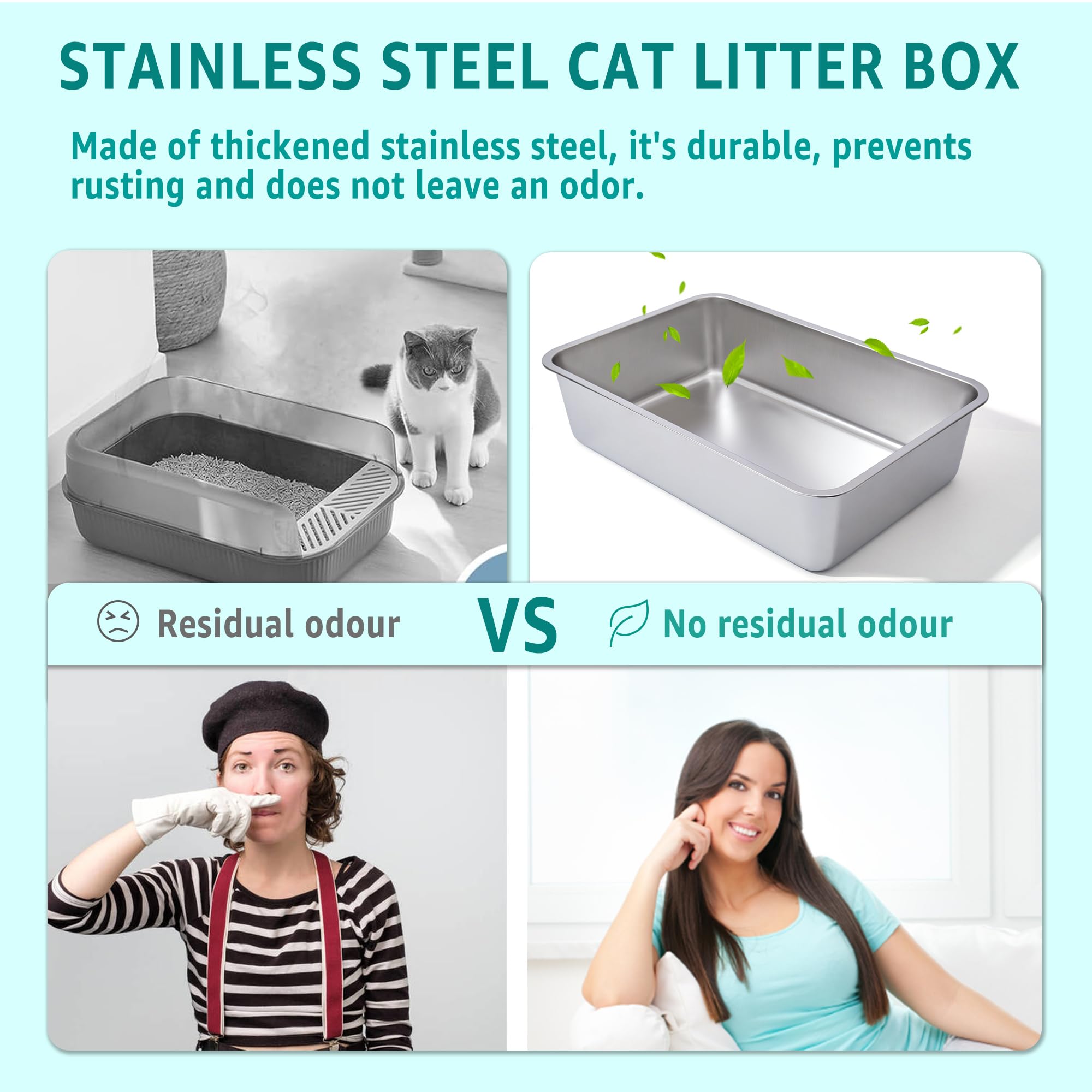 Egmehoad Stainless Steel Cat Litter Box 2 Pack,Xl Metal Litter Box For Big Cats, Metal Pet Toilet Easy To Clean,High Sided Litte