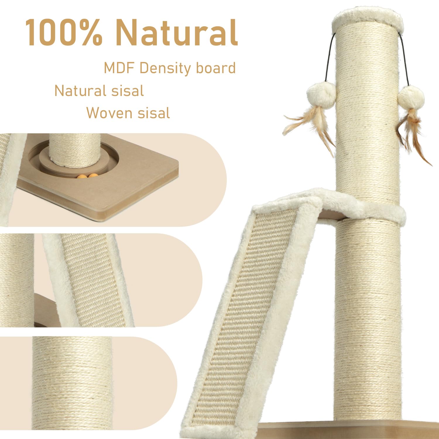 Peekab Cat Scratching Post,31 Tall Sisal Scratch Posts With Vertical Scratching Board For Cats And Kittens,With Track Ball And