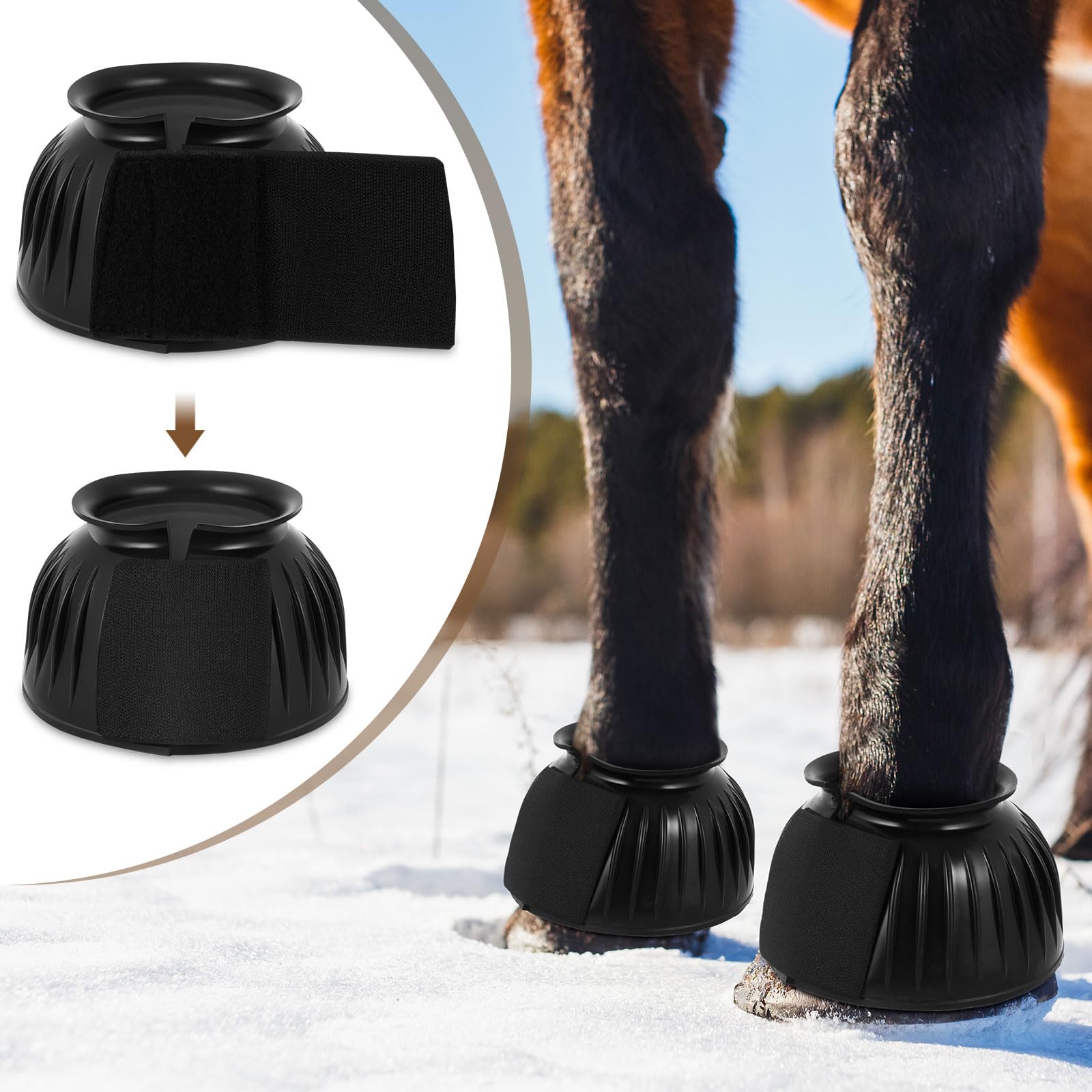 Abbylike 1 Pair Horse Bell Boots Protect Against Hoof Impact Trauma Rubber Bell Boots Black Horse Care for Turnout No Rub Design