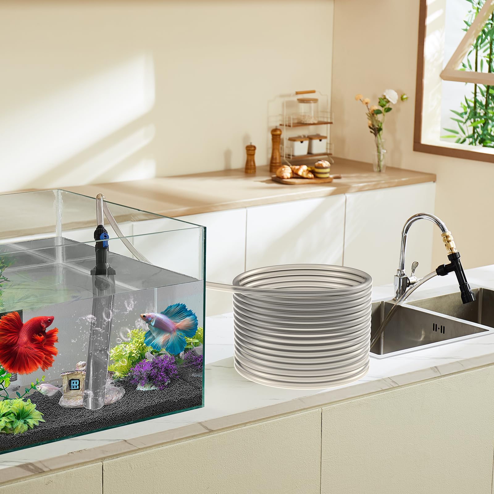 Vevor Aquarium Vacuum Gravel Cleaner, 30Ft Pvc Hose Fish Tank Vacuum Gravel Cleaner, Siphon Fish Tank Cleaner Vacuum, 3 Types Of