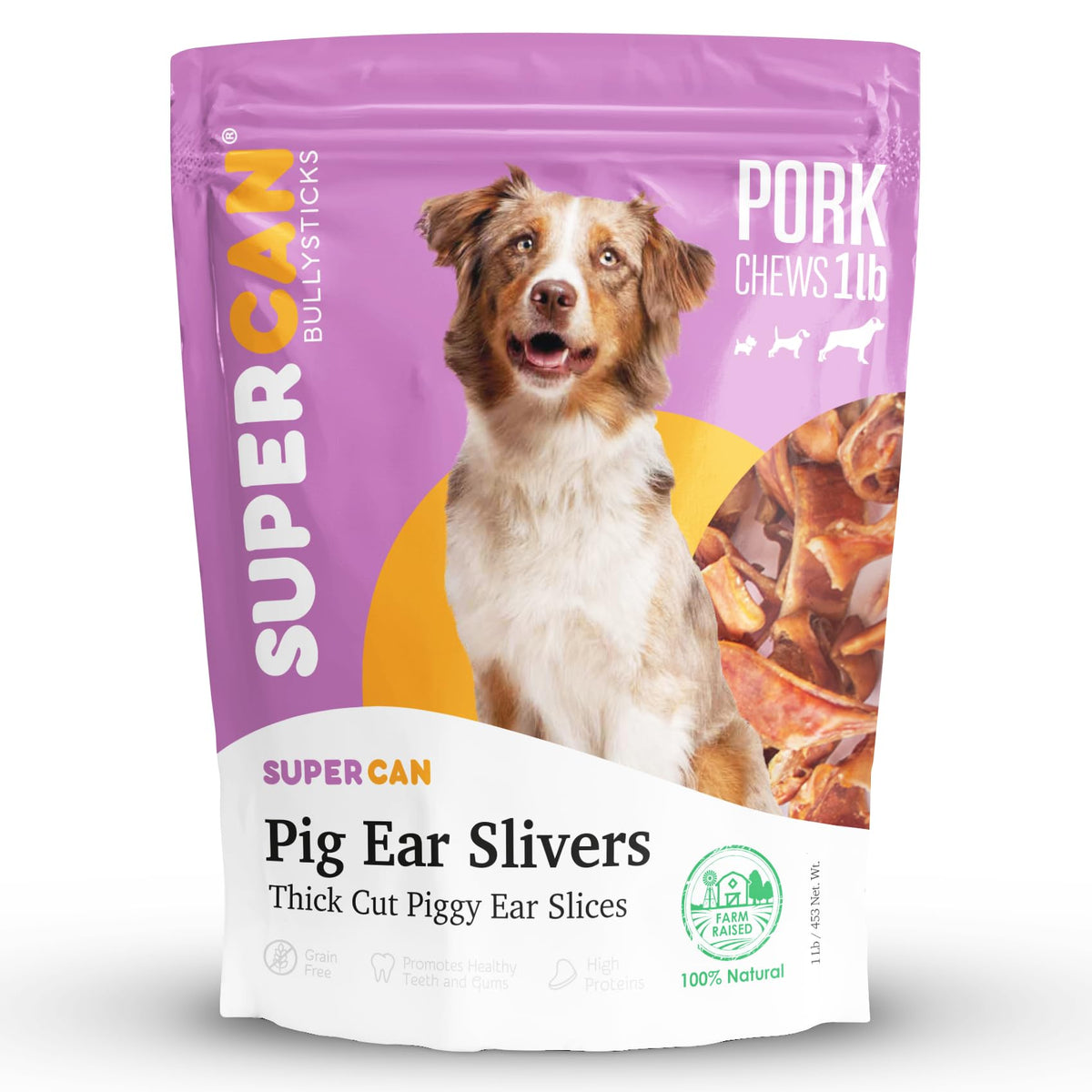 Super Can Pig Ears Slivers For Dogs 1Lb - All Natural Dog Chews - Long Lasting Treats Small Medium Large Dogs - Rawhide Free & High Protein - Low Fat, Odor Free, Grain Free - Supports Dental Health