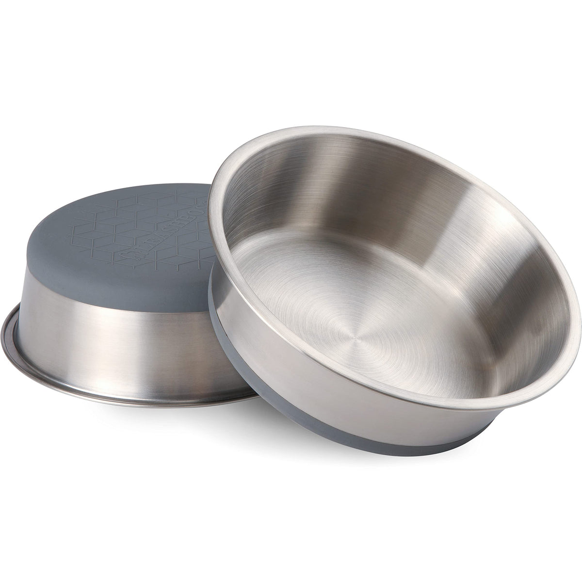 Leash Boss Non-Slip Stainless Steel Dog Bowl With Rubber Base, Large 8 Cup / 64 Oz Size, Modern Brushed Interior & Exterior, Non-Skid Dish For Medium & Large Dogs (Gray, 2-Pack)